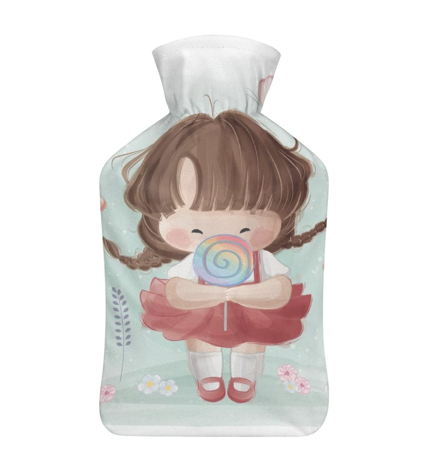Cute Little Girl Hot Water Bottle with Plush Cover | Hand Warmer for Adults & Children - 26.5x15.3cm - Buy Online on GoSupps.com