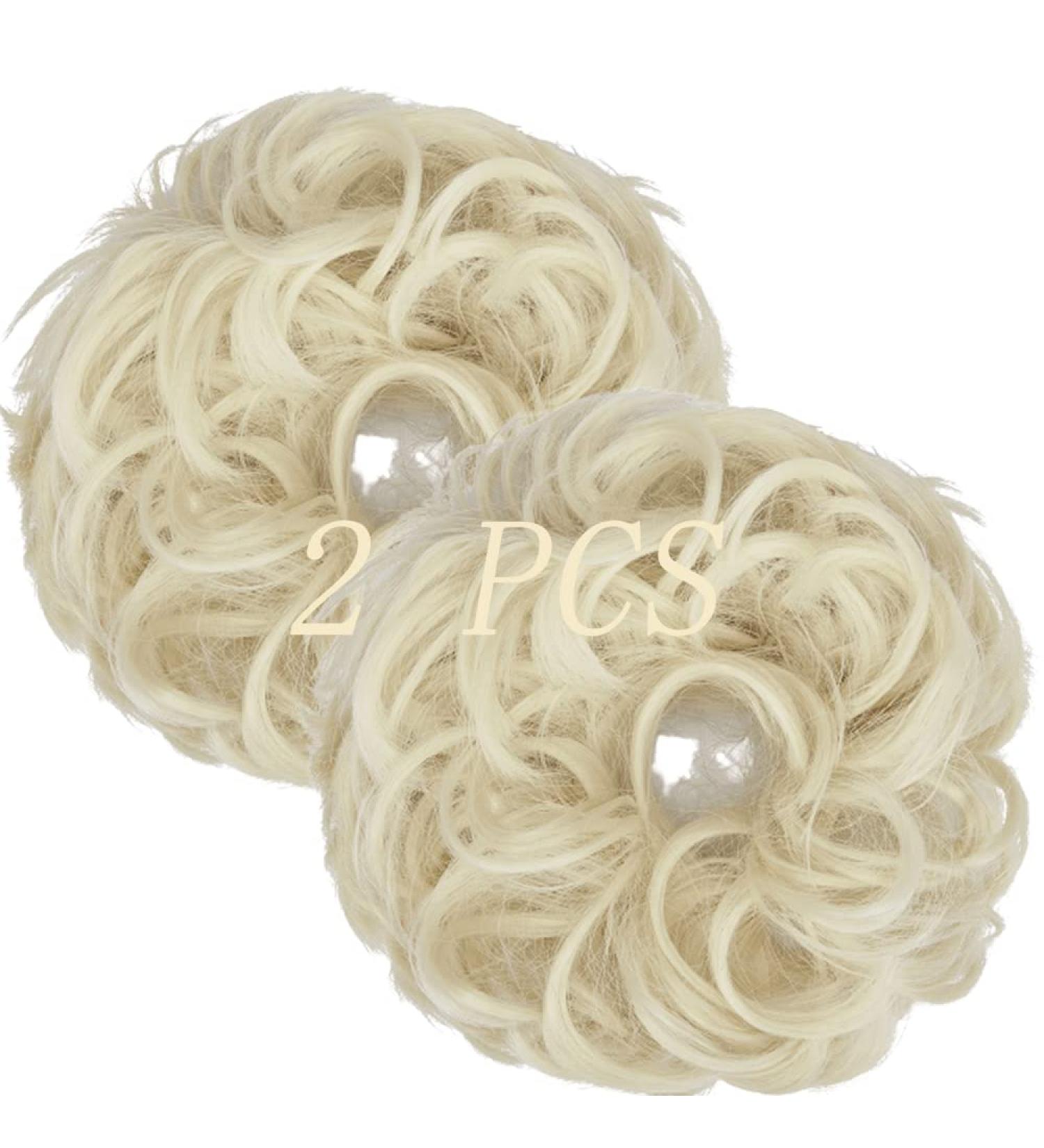 Platinum Blonde Messy Bun Hair Scrunchies - 2 PCS Curly Updo Extensions for Women & Girls - Buy Online on GoSupps.com