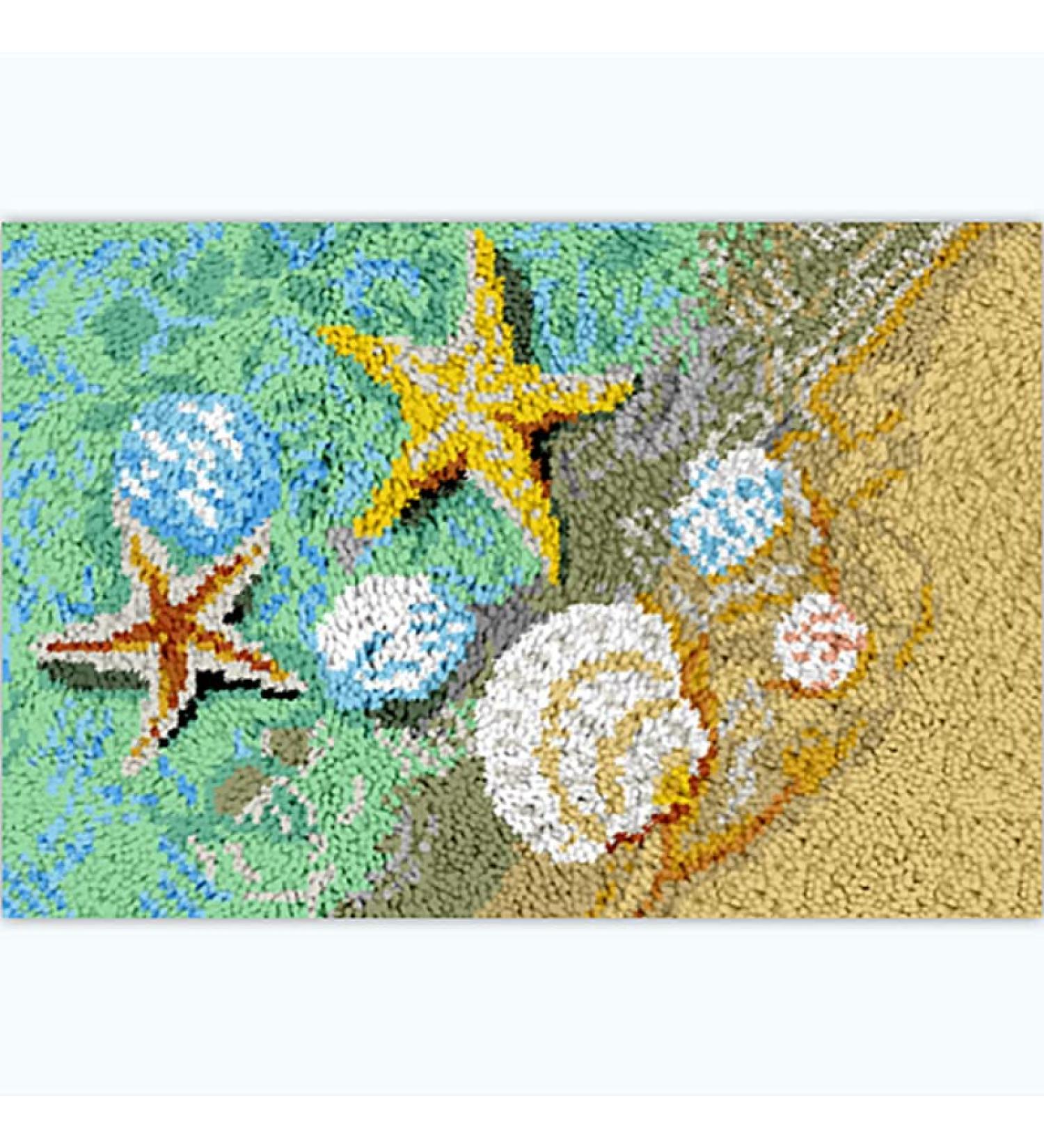 Seaside Beach Sea Shells Starfish Latch Hook Kit - Handmade Carpet for Christmas Home Decoration 52x38cm - Buy Online on GoSupps.com
