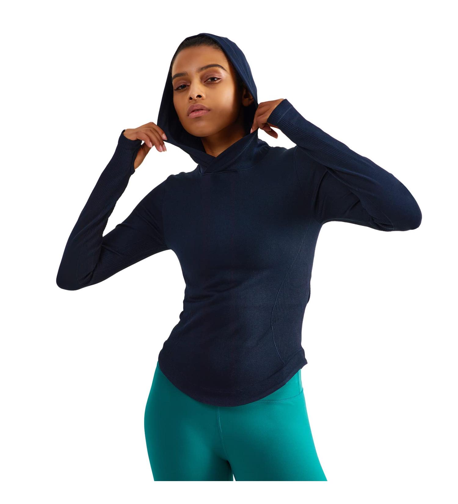 Womens Hooded Athletic Long Sleeve Running Shirts with Thumb Holes - Slim Fit - Black - Buy Online on GoSupps.com