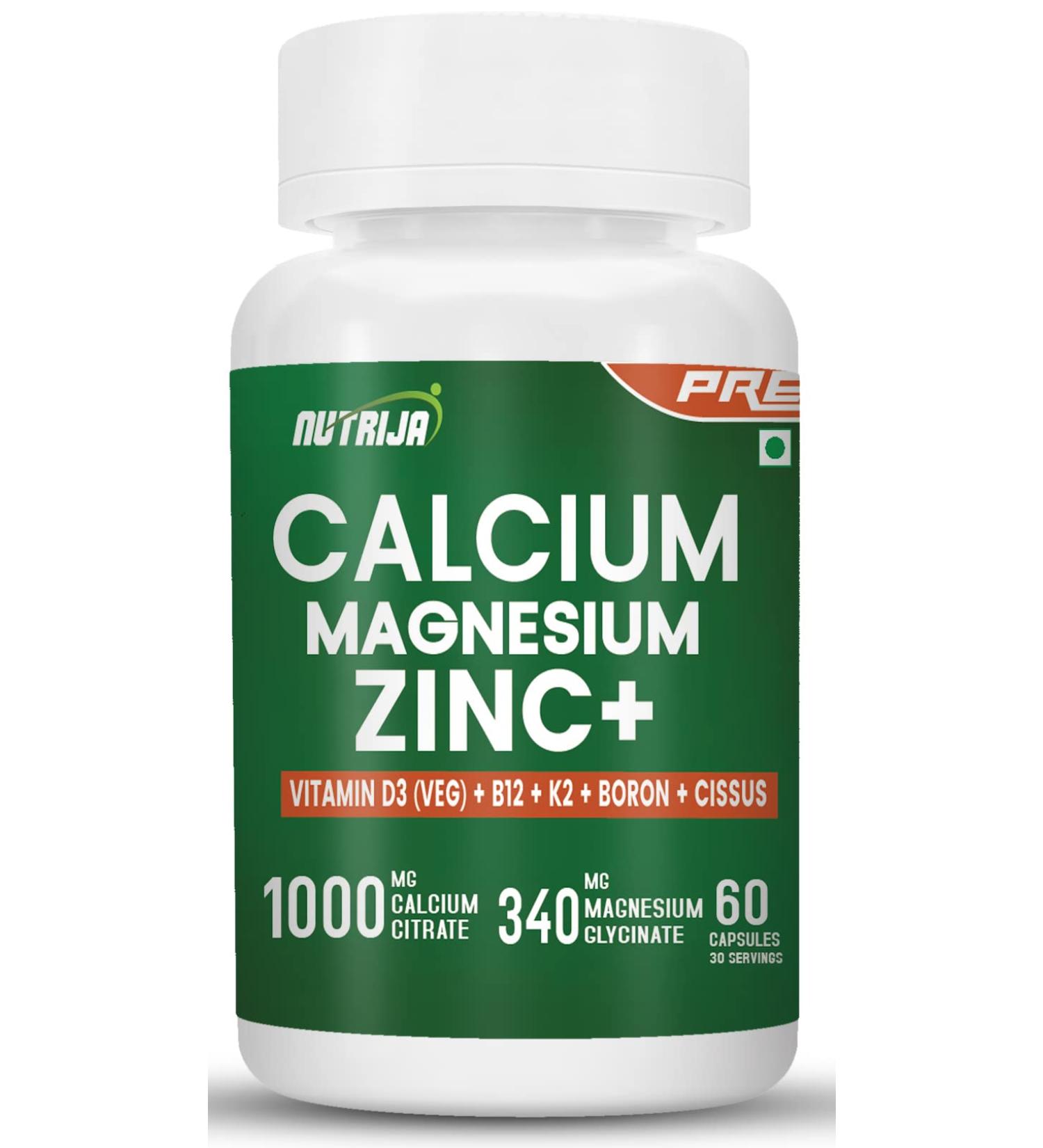 NutriJa Calcium Magnesium Zinc with Vitamin D3 Boron K2 & B12 - 120 Capsules - Buy Online on GoSupps.com