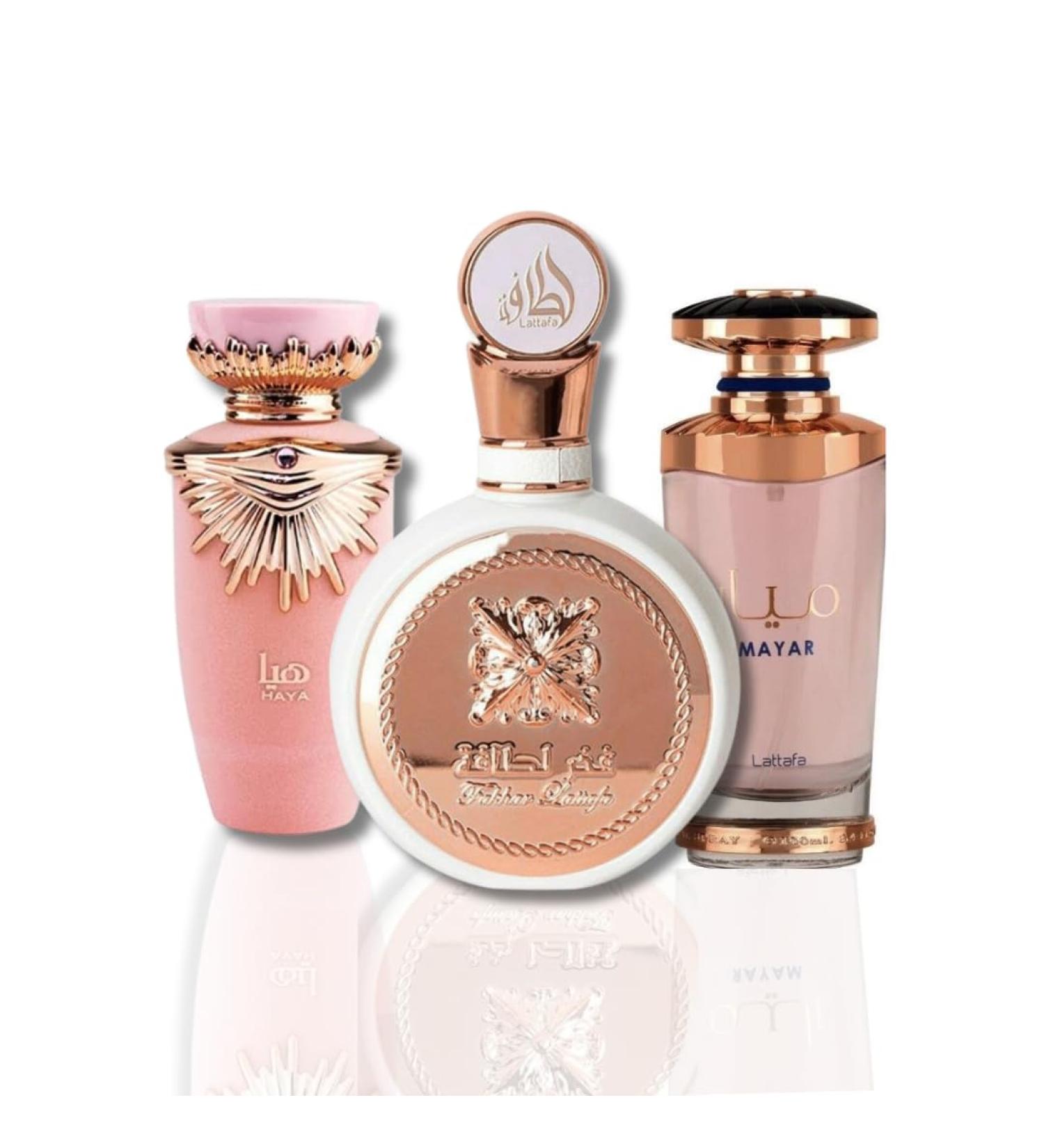 Lattafa 3-Piece Set for Women (3.4 Haya Oz Eau De Parfum Spray + 3.4 Fakhar Oz Eau De Parfum Spray + 3.4 Mayar Oz Eau De Parfum Spray) - Buy Online on GoSupps.com