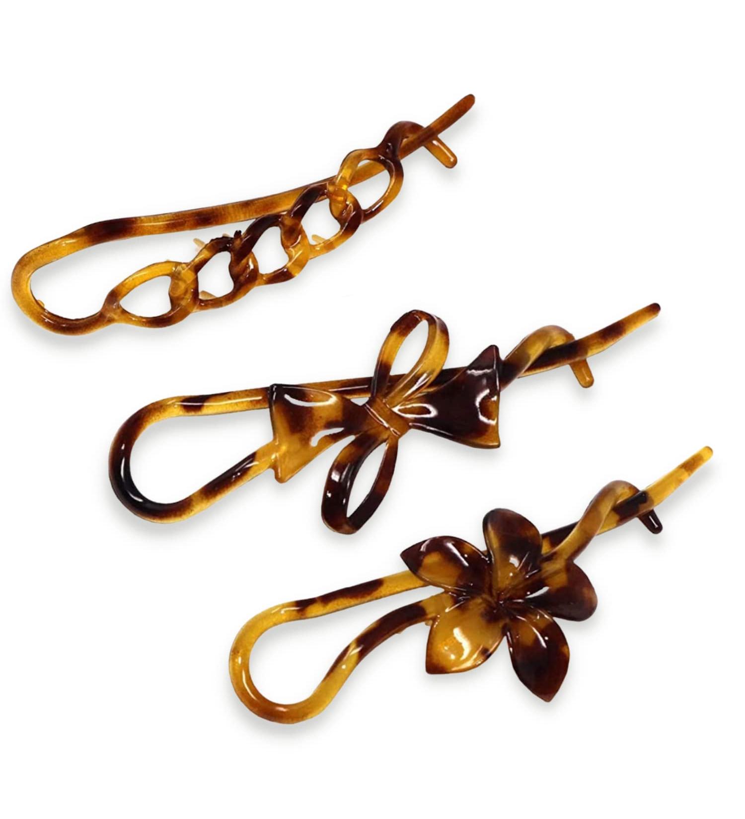 Parcelona French Twist Flower Bow Savana Celluloid Hair Clip Barrettes Set - Tortoise Shell Tokyo Design - Buy Online on GoSupps.com