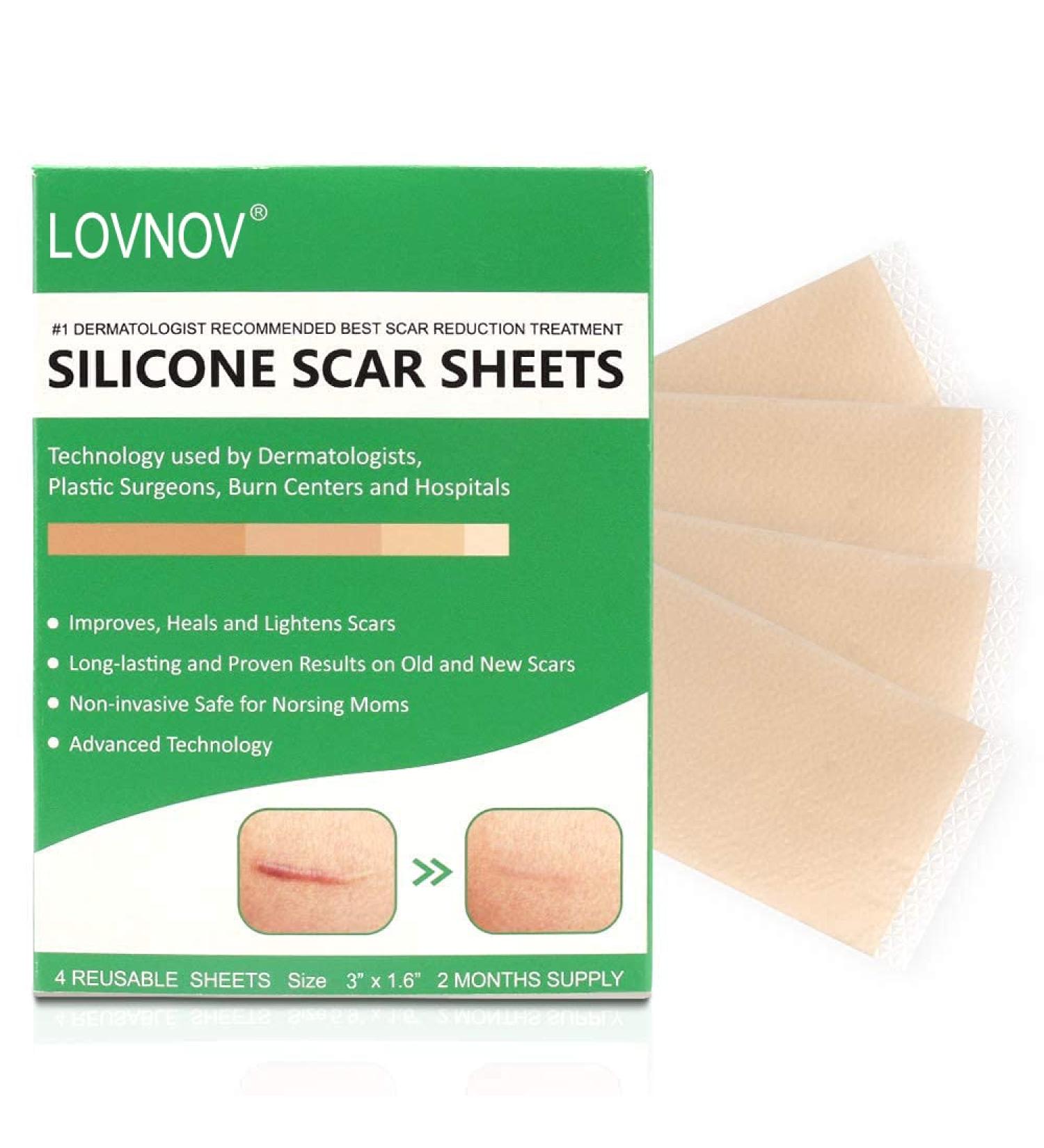 Professional Silicone Scar Removal Sheets - 4 Reusable pcs (Green) - For C-Section Surgery, Burn, Keloid, Acne - Drug-Free Solution - 2 Month Supply - Buy Online on GoSupps.com