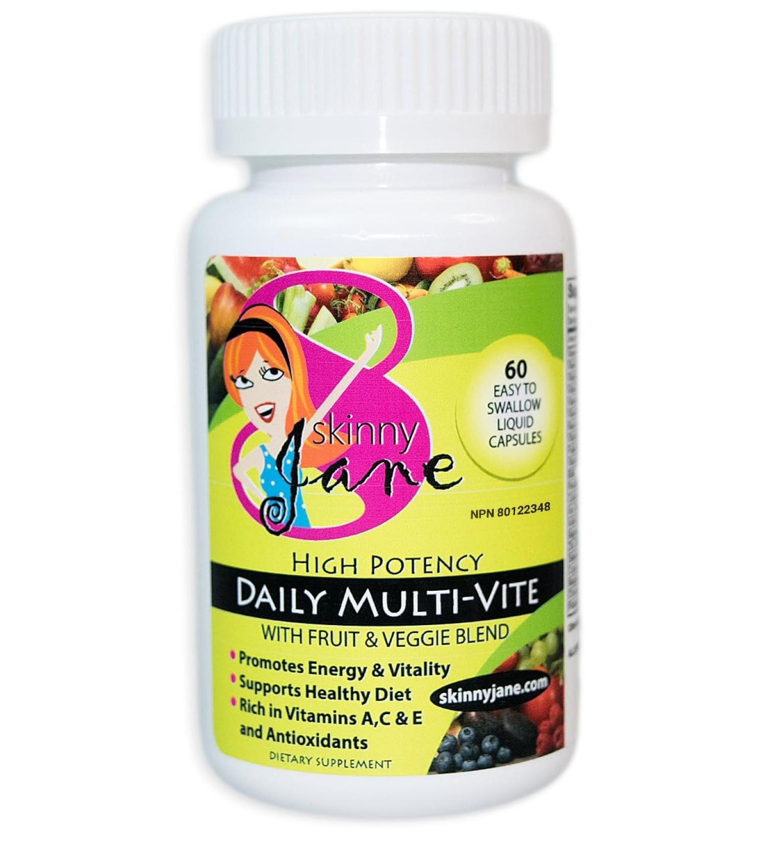 Skinny Jane Daily Multi Vitamin for Women Supports Energy Wellness and Hair Skin Nails Unique Fruit and Veggie Blend 60 Easy to Swallow Liquid Capsules - Buy Online on GoSupps.com
