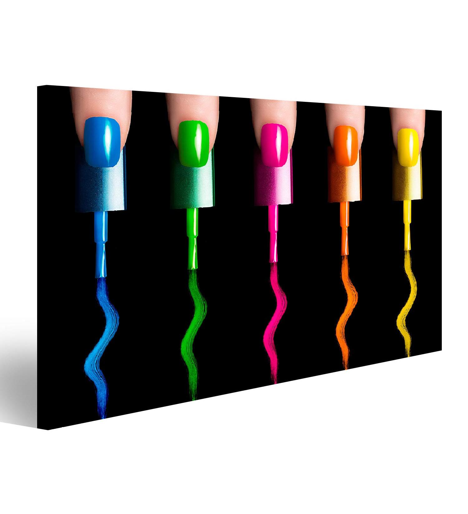  islandburner islandburner Canvas Print Five Fingers with Five Nail Polish Brushes Fluorescent Paints Manicure and Nail Art Framed Poster Wall Art - Buy Online on GoSupps.com