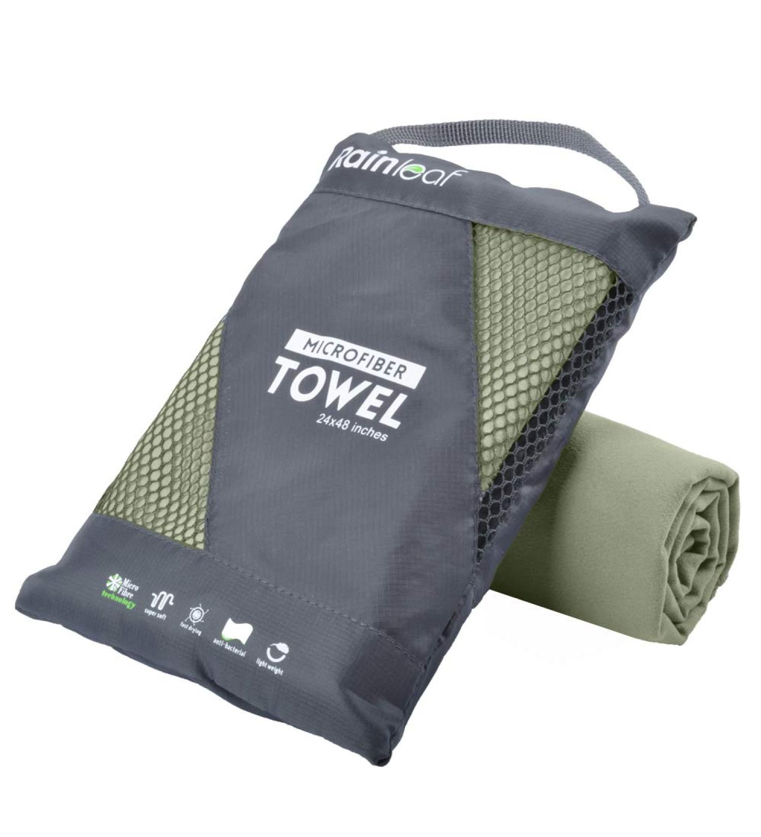 Rainleaf Microfiber Towel Perfect Travel & Sports &Beach Towel. Fast Drying - Super Absorbent - Ultra Compact. Suitable for Camping  Backpacking Gym  Beach  Swimming Yoga Army Green Large (24 x 48 inches) - Buy Online on GoSupps.com