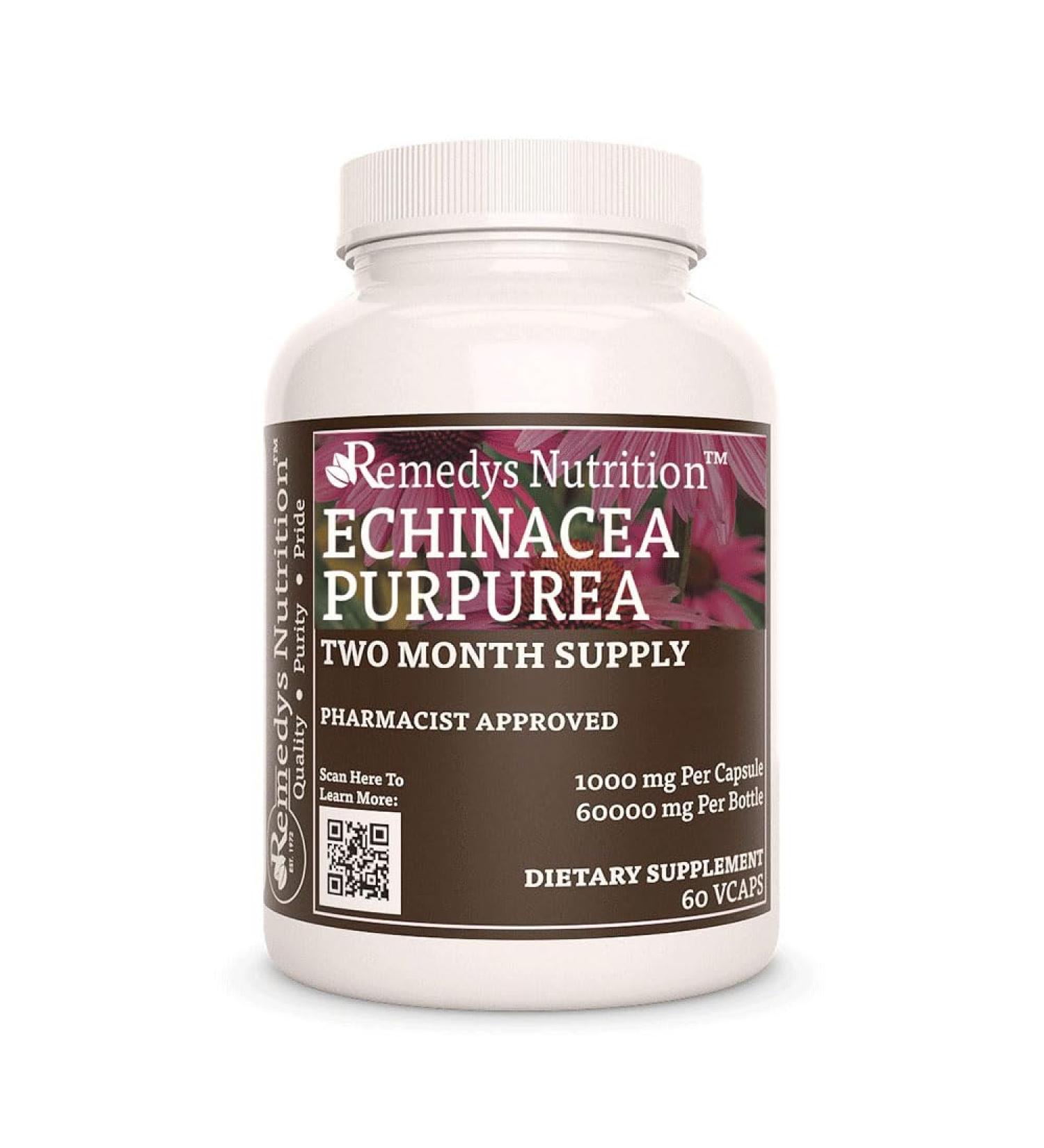 Remedy's nutrition Echinacea | 1 000 mg 60 Vegan Capsules Herbal Dietary Supplement | Two Month Supply - Buy Online on GoSupps.com