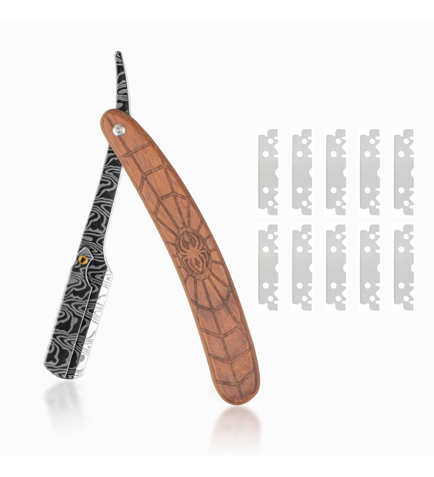 Professional Straight Edge Razor with 10 Blades | Wooden Handle & Premium Stainless Steel | Ideal for Men s Salon & Home Grooming - Buy Online on GoSupps.com