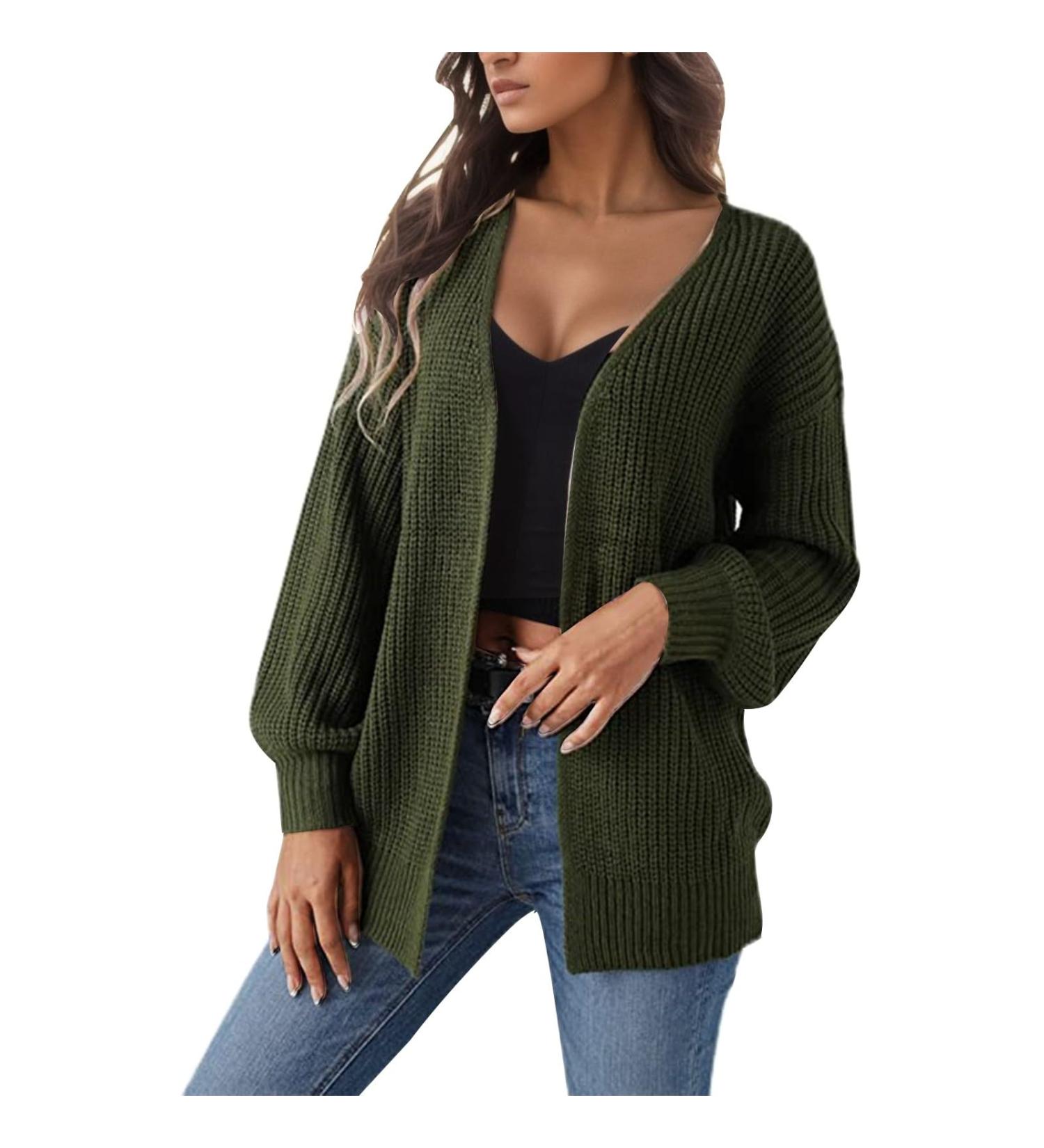 Gefomuofe Cardigans for Women Long Sleeve Cardigan for Women Pocket Jacket Cardigan Women's Blazer Cardigan Outerwear Elegant Shoulder Jacket Top Casual Top Green S - Buy Online on GoSupps.com