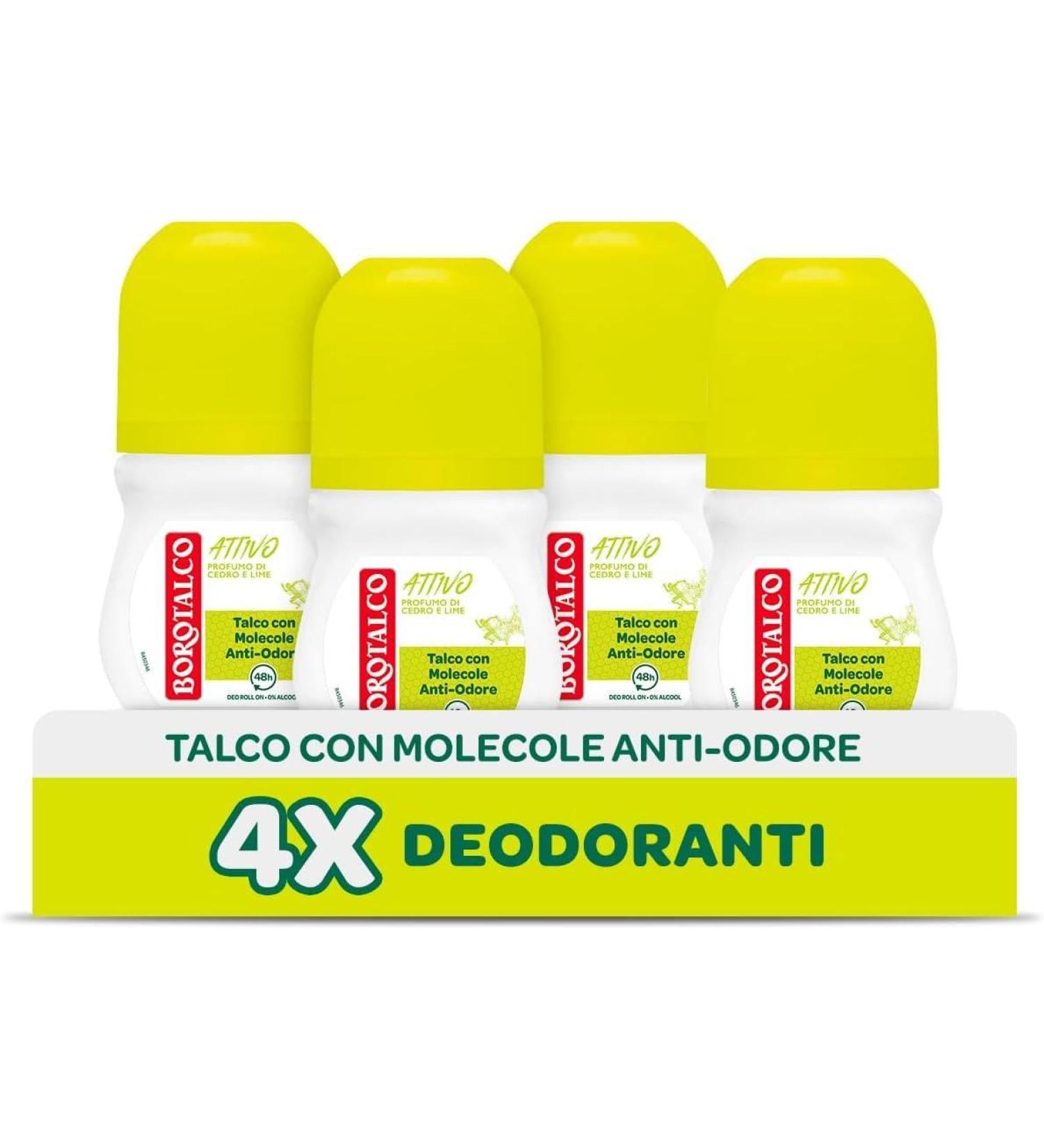  Borotalco Borotalco Yellow Active Roll-On Deodorant Talc with Odour Molecules Fresh Effectiveness 48H Effectiveness Alcohol Free Cedar & Lime Scent - 4 x 50ml - Amazon Exclusive - Buy Online on GoSupps.com