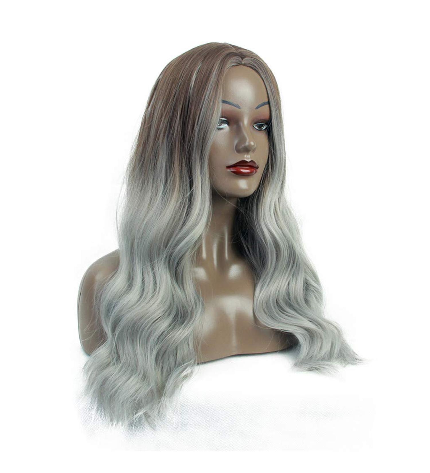 Shop Grey Curly Long Wig for Women - Brazilian Synthetic Hair for 50s 60s 70s 80s Cosplay - Buy Online on GoSupps.com