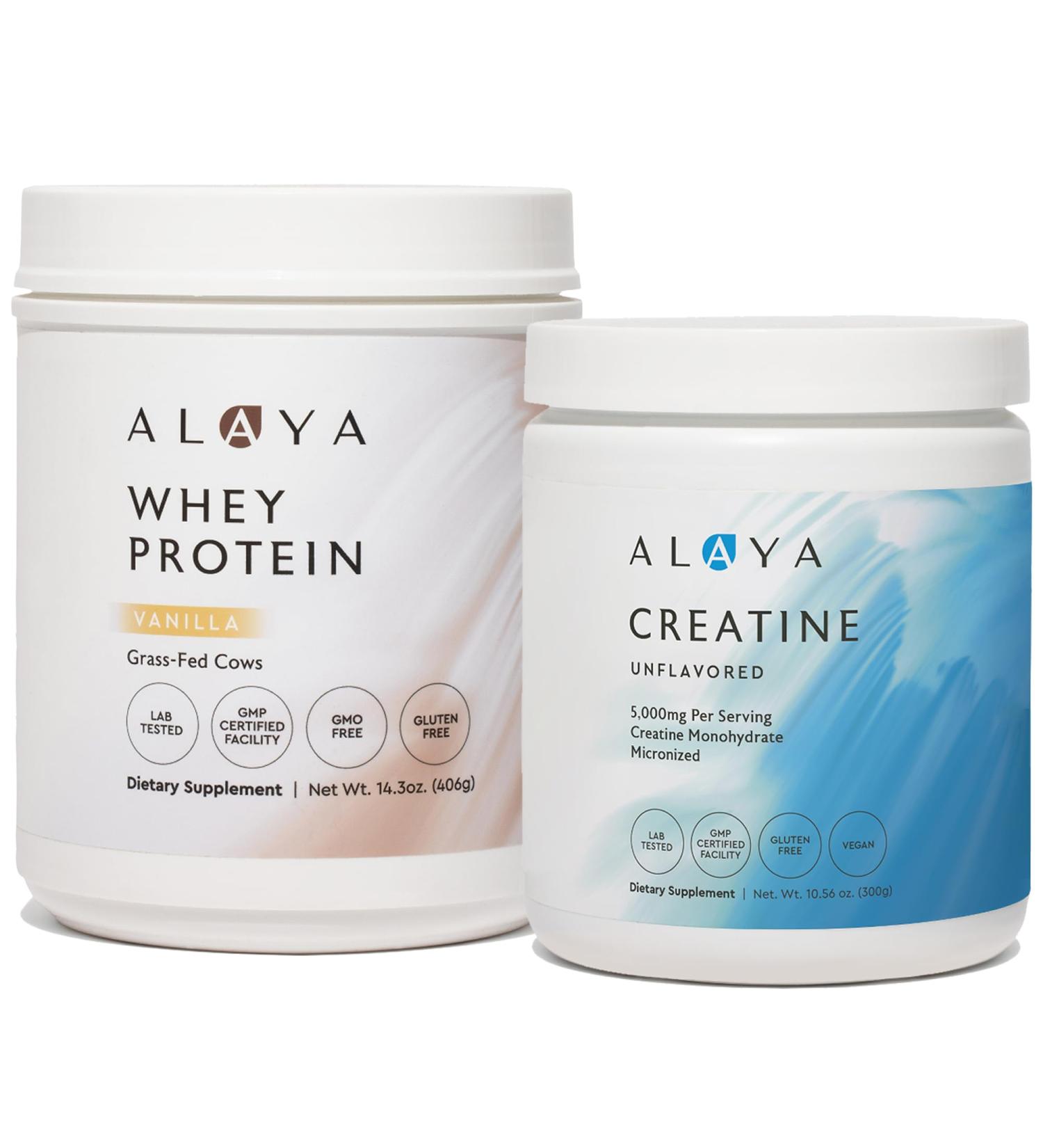 Alaya Micronized Creatine Powder(Unflavored) & Whey Protein Powder(Vanilla) - Buy Online on GoSupps.com