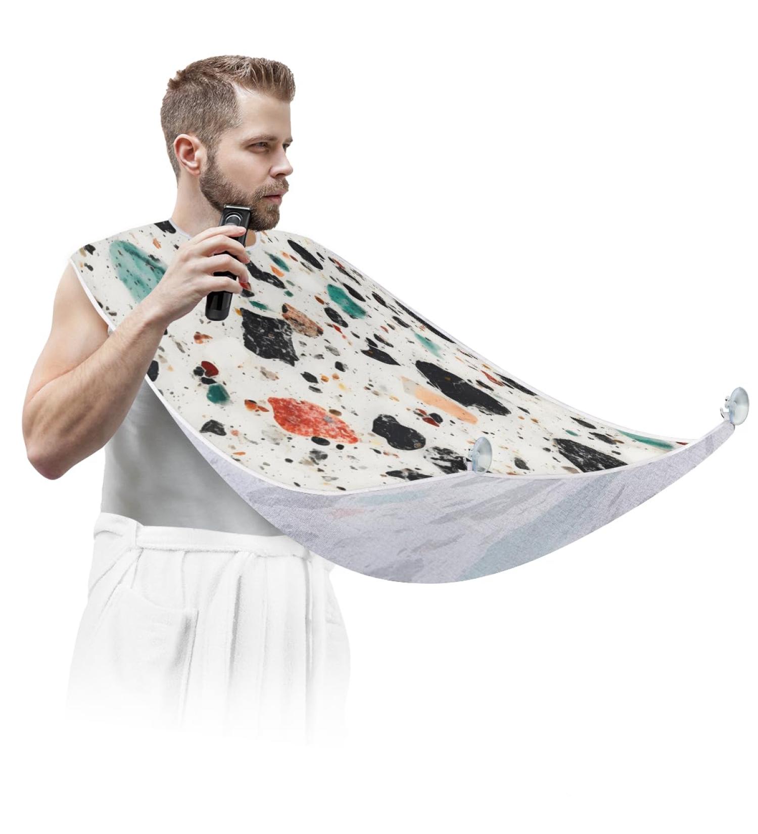 White Marble Beard Bib Apron | Ultimate Beard Hair Catcher for Men | Perfect Fathers Day & Anniversary Gift | Includes 2 Suction Cups - Buy Online on GoSupps.com