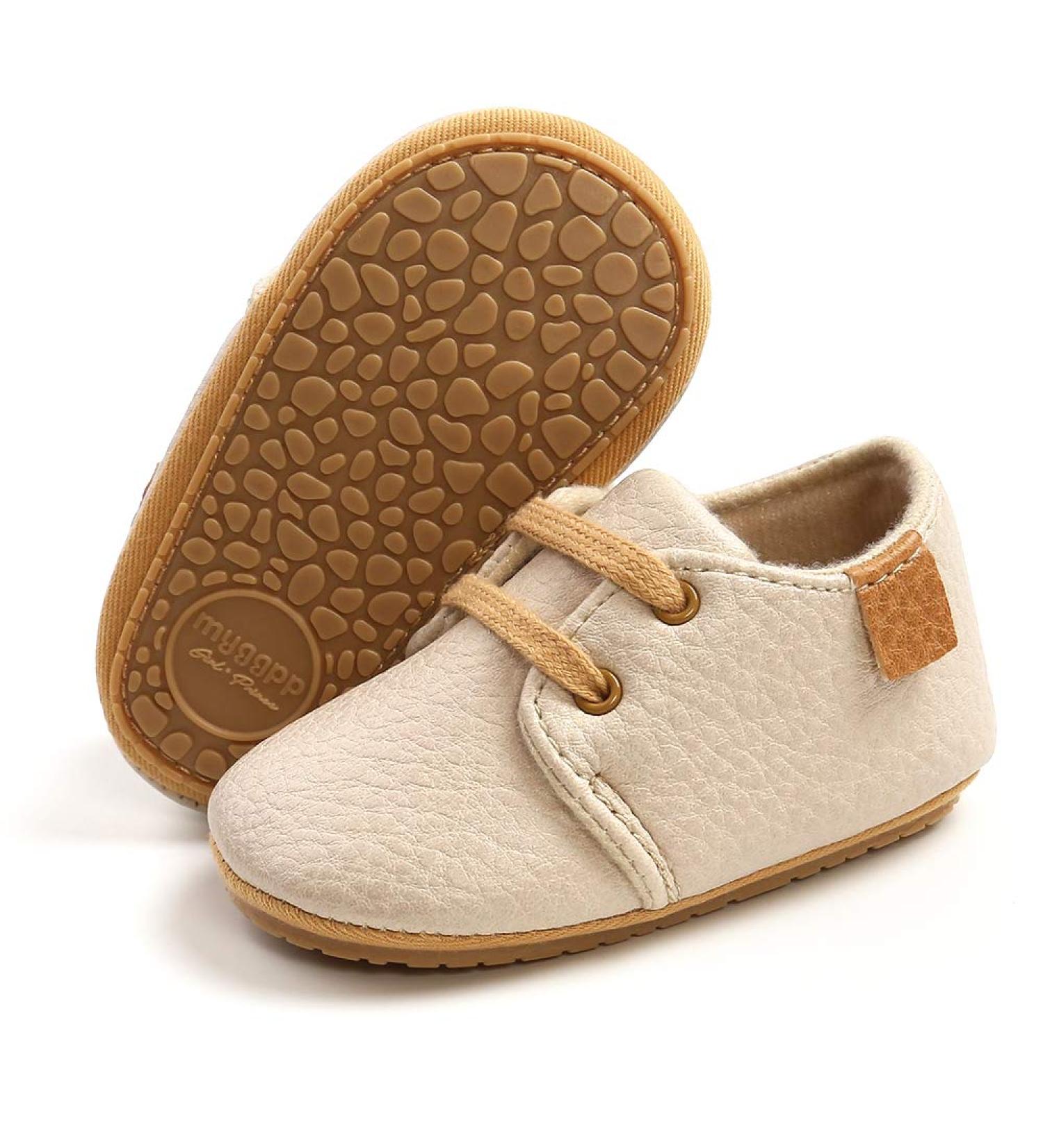 RVROVIC Baby Oxford Loafer Flats | Anti-Slip PU Leather Infant Toddler Shoes 12-18 Months | Soft Sole Beige - Buy Online on GoSupps.com