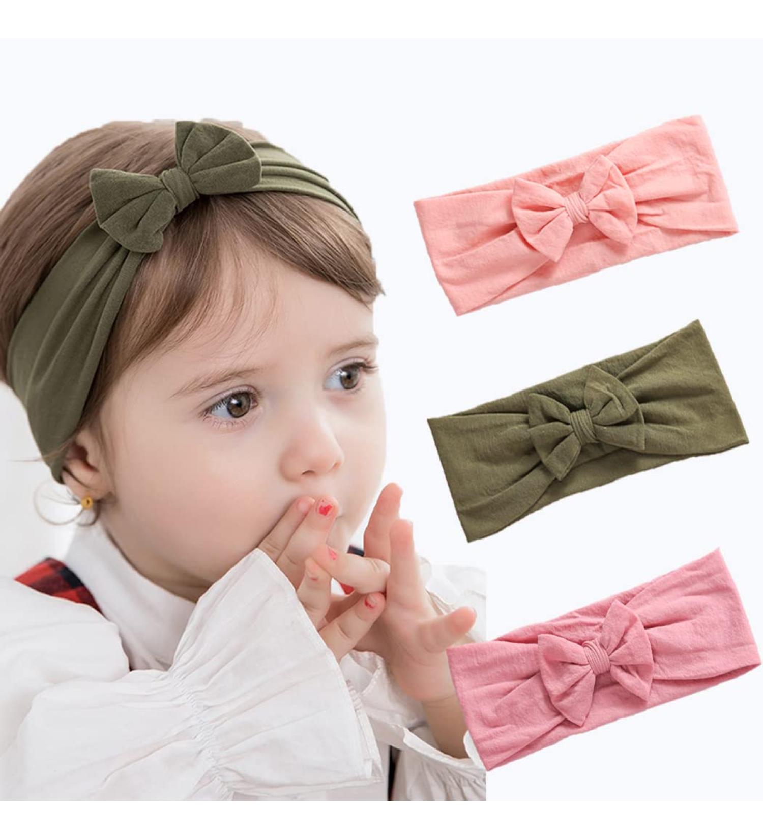 Shop Cute Nylon Knotted Hair Bands for Baby Girls | Soft Elastic Hair Accessories for Toddlers - Pack of 3 - Buy Online on GoSupps.com