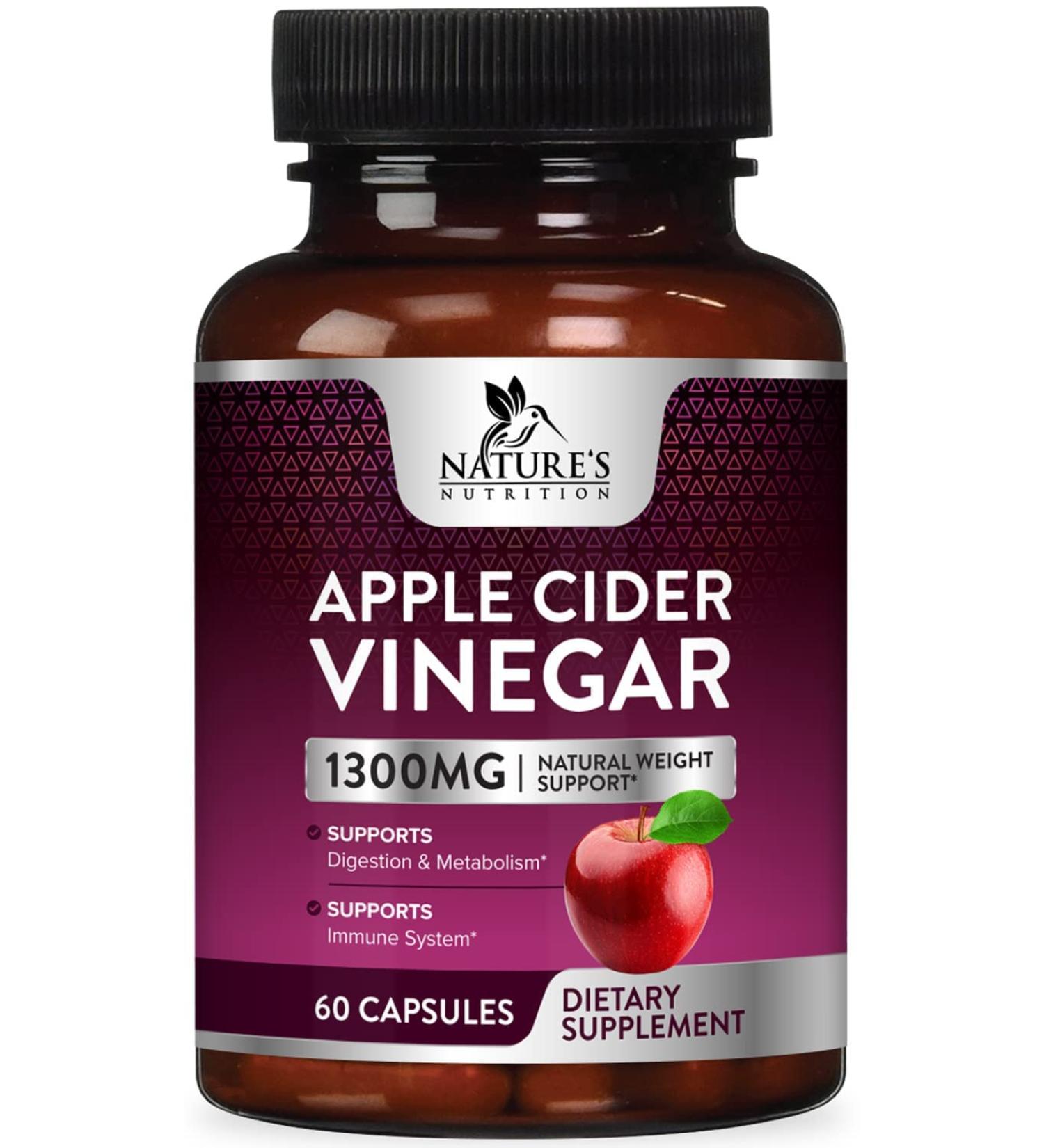Apple Cider Vinegar Capsules 1300mg - Weight Loss, Natural Detox, Digestion & Immune Support - Non-GMO & Gluten Free - 60 Capsules - Buy Online on GoSupps.com
