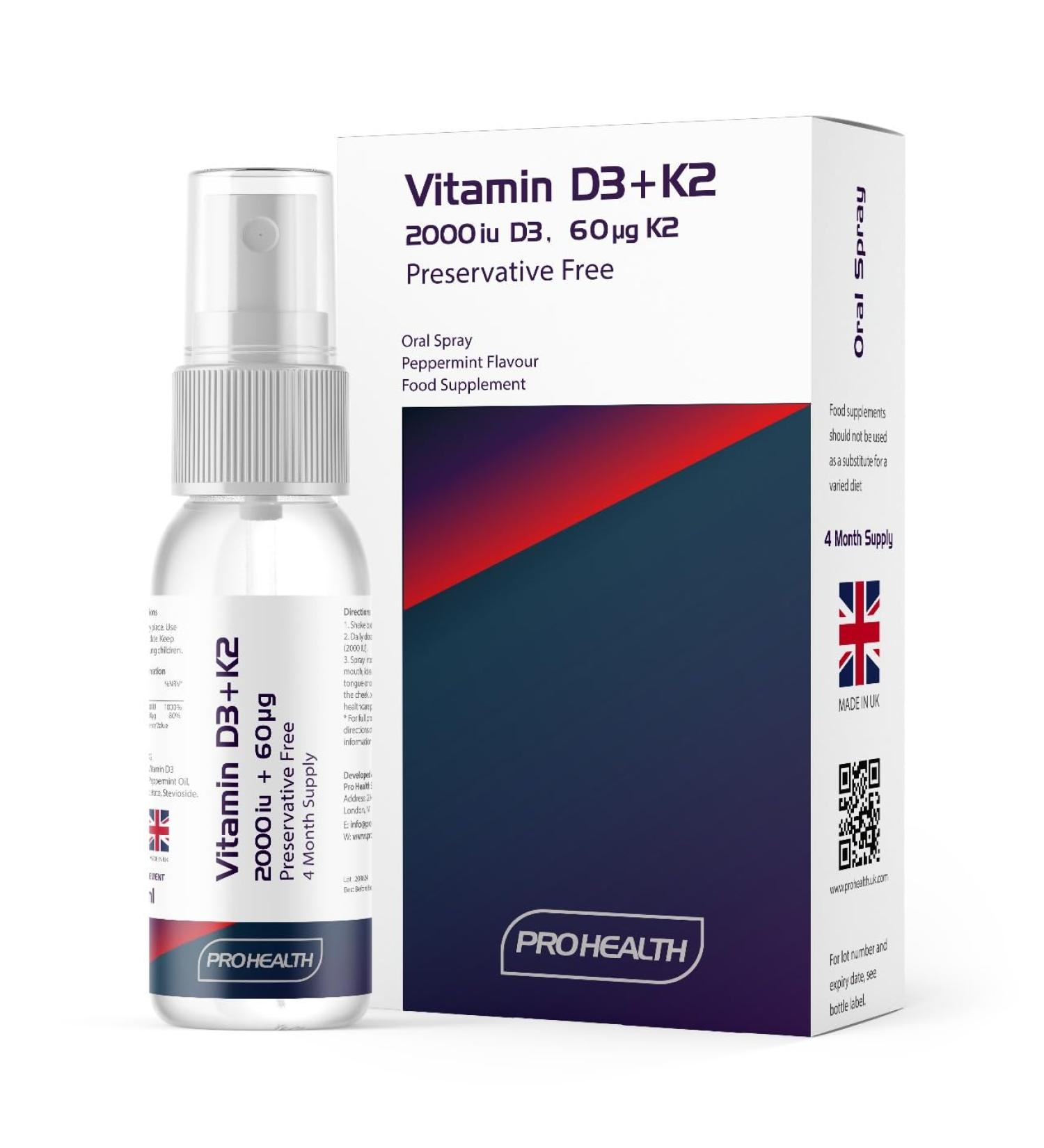 ProHealth Vitamin D3 2000 IU + K2 60 g Spray 4-Month Supply 2 000 IU D3 + K2 Spray - 4 Month Supply - Buy Online on GoSupps.com