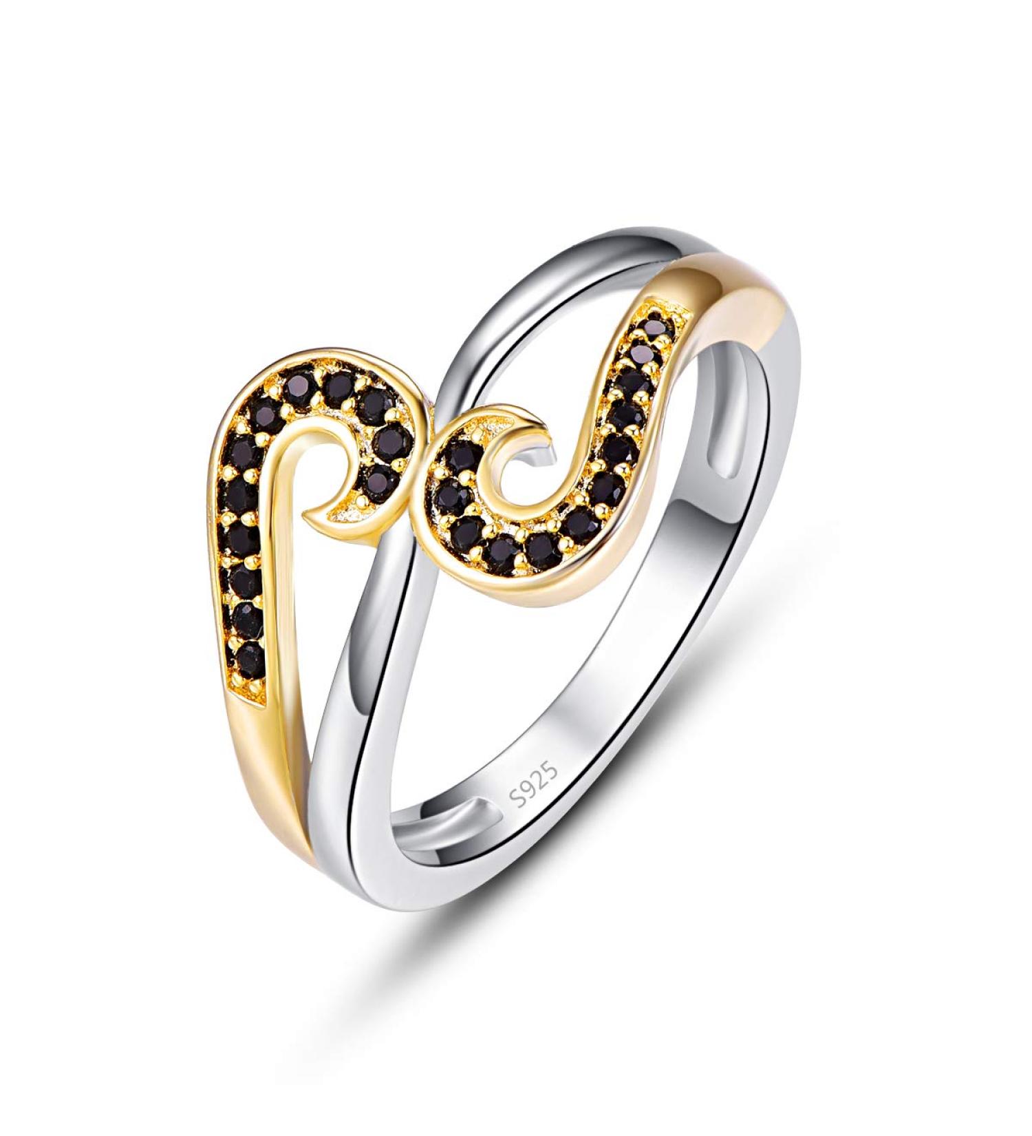 925 Sterling Silver Twist Ring with Simulated Black Spinel | Perfect Wedding & Mother's Day Gift - Size 6 US - Buy Online on GoSupps.com