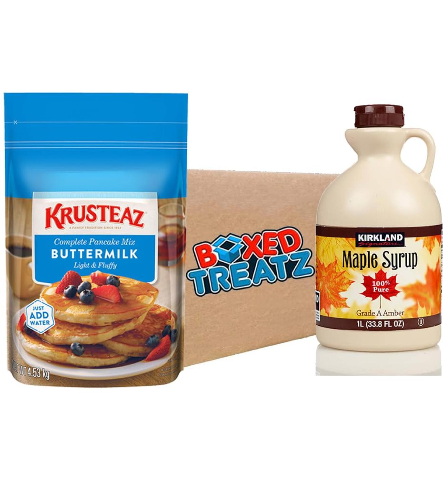 Pancake Maple Syrup Bundle Krusteaz Buttermilk Complete Pancake Mix 4.53kg With Signature Canadian Maple Syrup 1L Grade A Amber Boxed Treatz - Buy Online on GoSupps.com