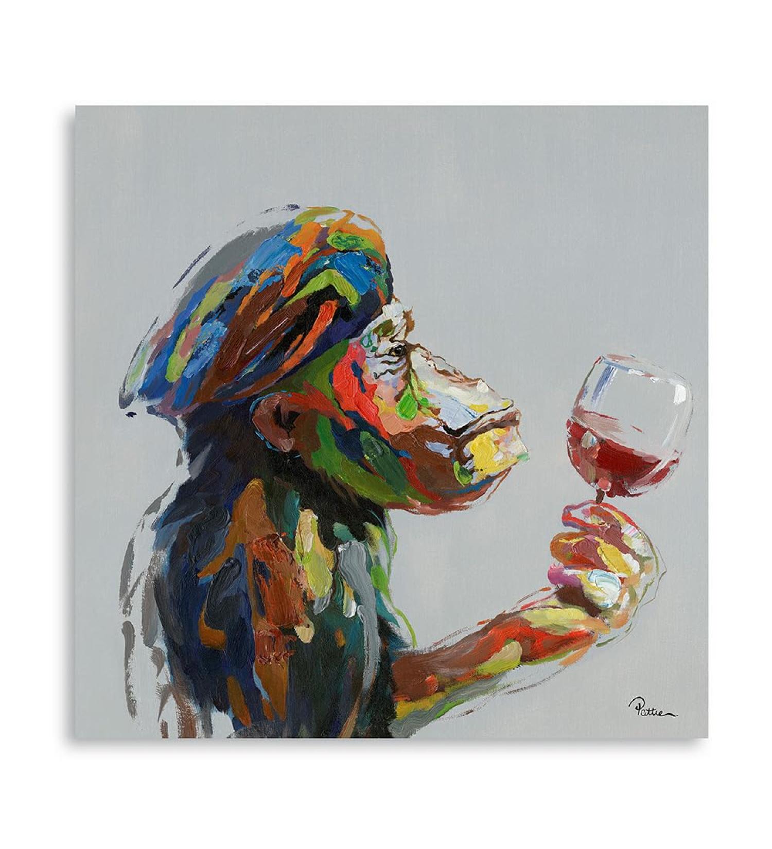Yidepot Monkey Wine Wall Art Canvas - 50x50CM - Framed Monkey Painting for Living Room & Office Decor - Ready to Hang - Buy Online on GoSupps.com