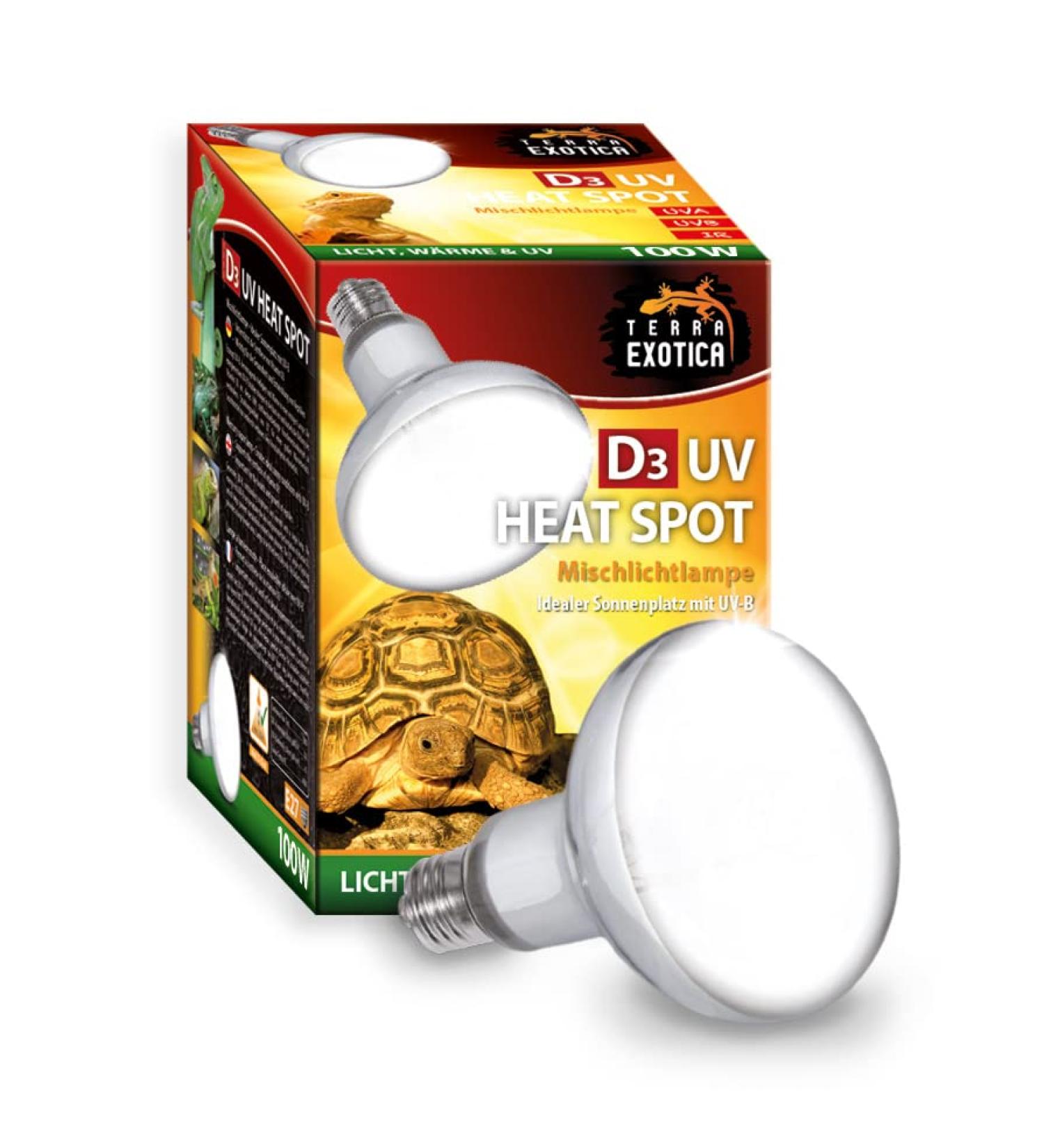 Terra Exotica D3 UV Heat Spot Lamp 100W for Reptiles & Turtles - Simulated Sunlight & D3 Synthesis - Buy Online on GoSupps.com