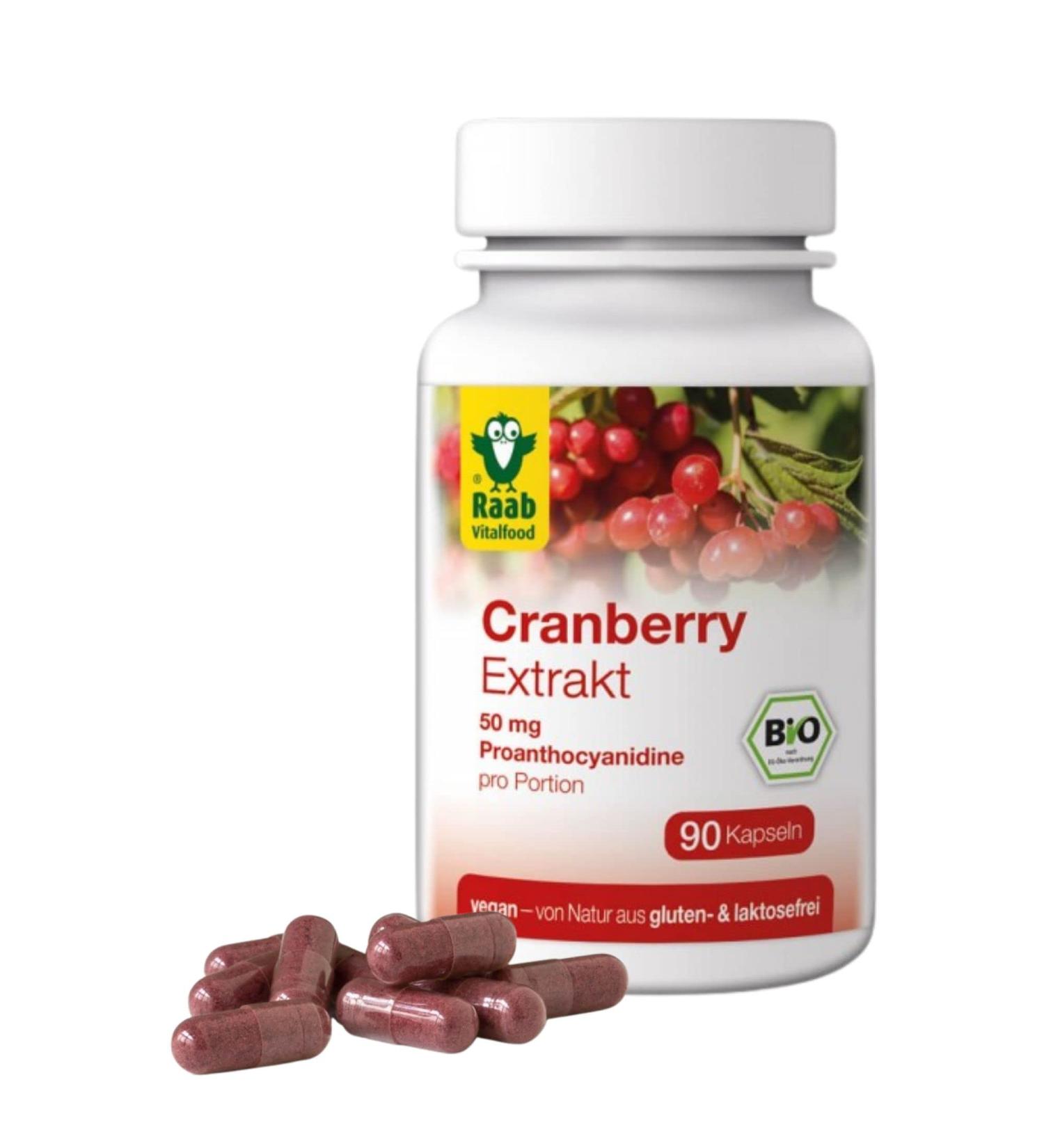 Buy Raab Vitalfood Organic Cranberry Extract Capsules - 90 Sugar-Free & Vegan 50mg Proanthocyanidins (PAC) - Gluten-Free International Shipping - Buy Online on GoSupps.com
