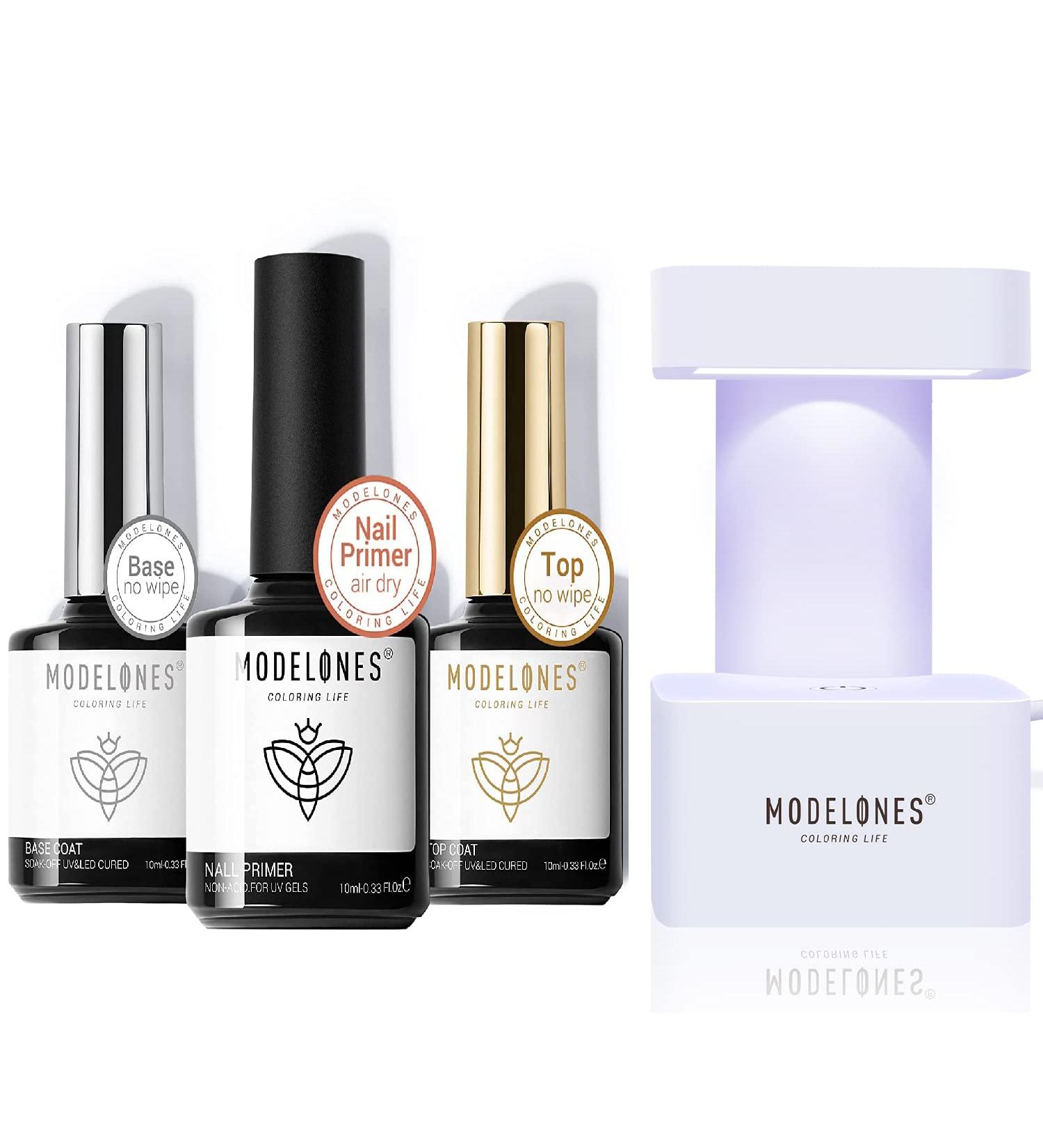 Modelones Gel Top Coat and Base Coat Bundle with Nail Primer and LED Nail Lamp - Buy Online on GoSupps.com