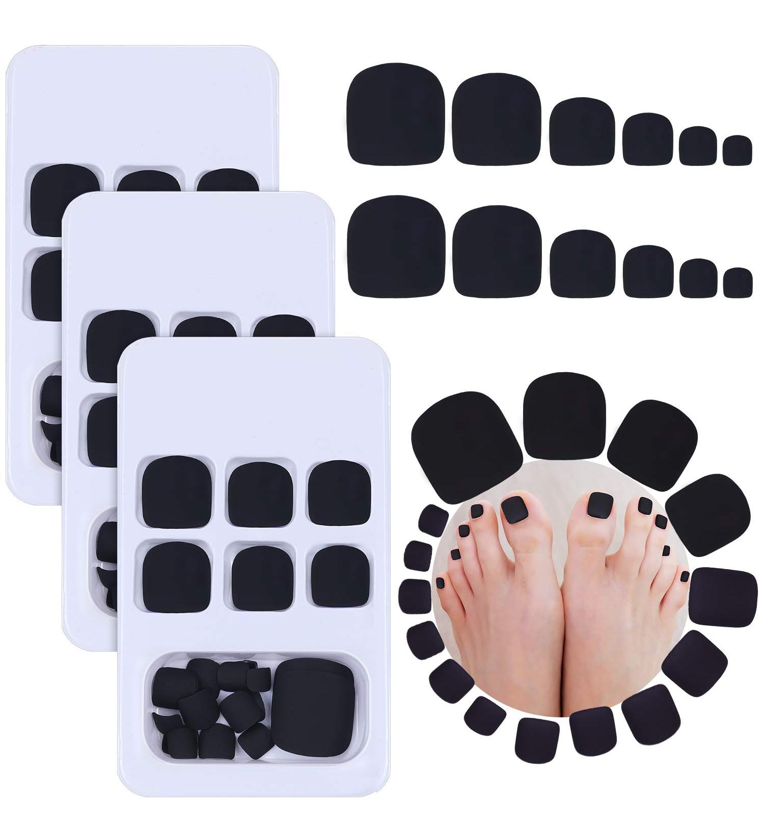 72 Pieces Matte Short Square Fake Toenails - Full Cover Adhesive for Women & Girls - Black Nail Tips - Buy Online on GoSupps.com