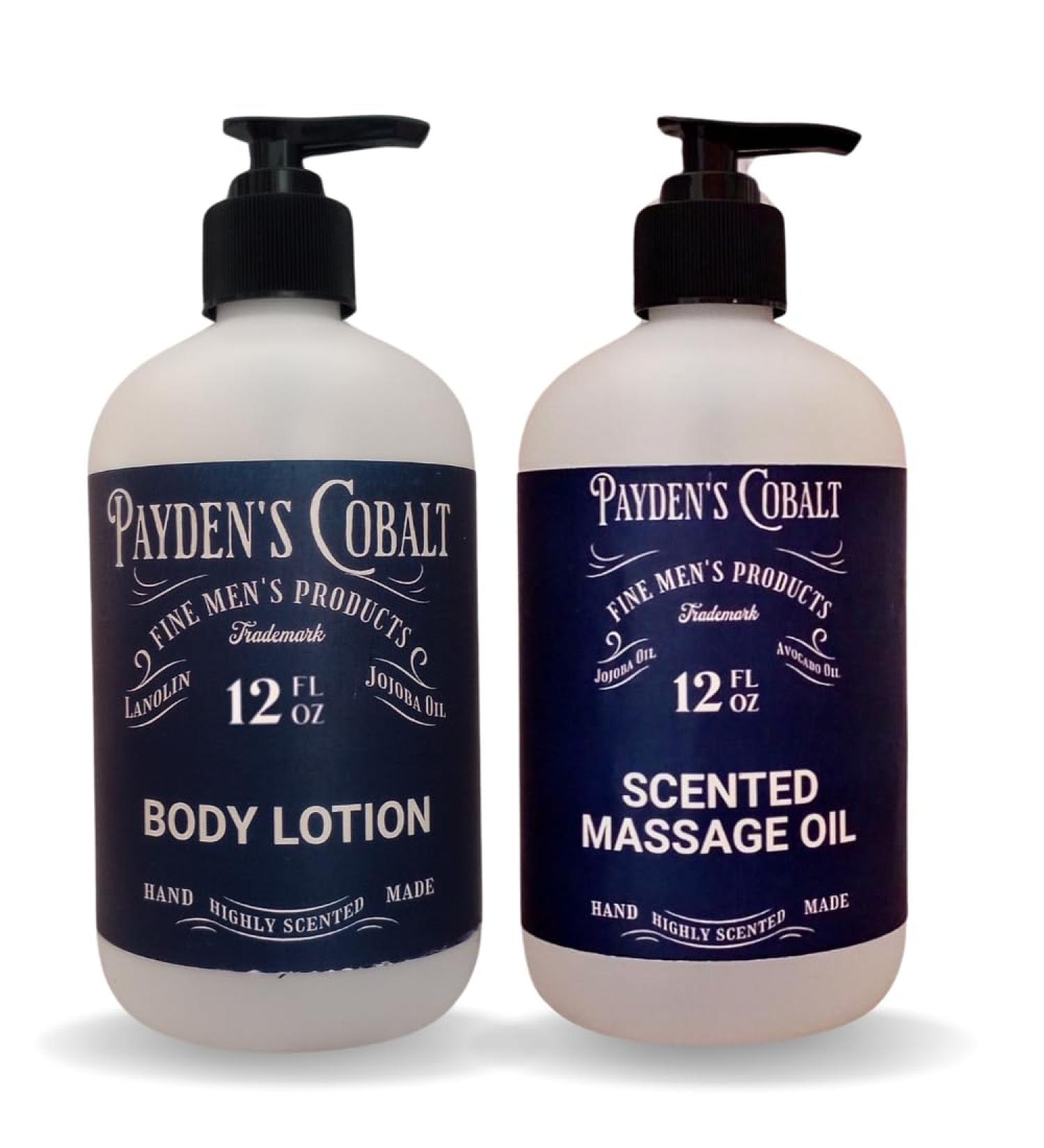 Payden's Cobalt Cedar & Leather for Men Scented Body Lotion and Massage Oil Set 12 Oz Lotion - 12 Oz Massage Oil - Buy Online on GoSupps.com