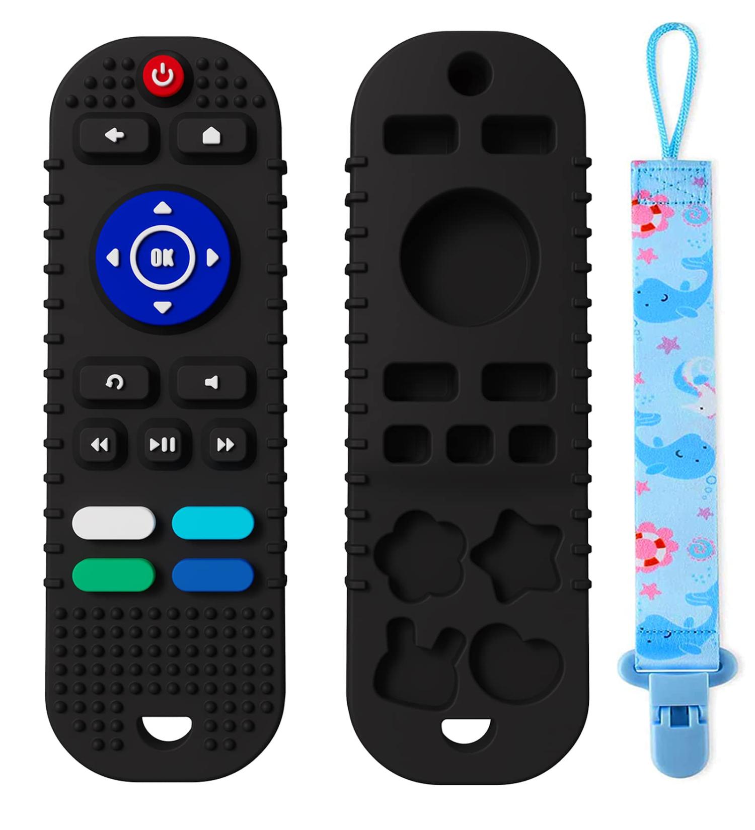 Remote Control Silicone TV Teething Toy for Babies | Safe Chew Toy with Pacifier Clips | 6-12 Months | Black - Buy Online on GoSupps.com