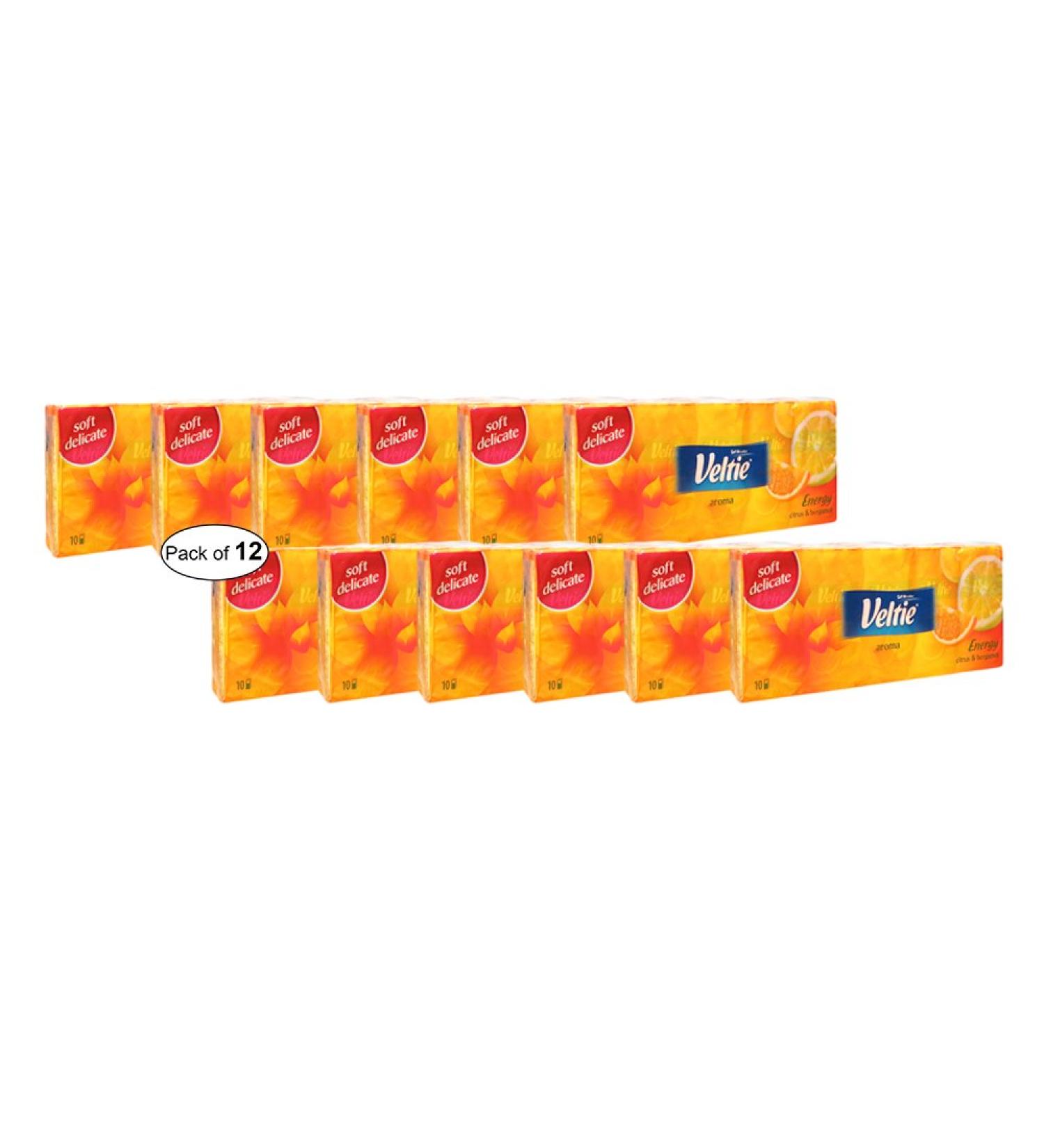Veltie Aroma Pocket Tissues- Energy Citrus & Bergamot (10 In 1 Pack) (Pack of 12)