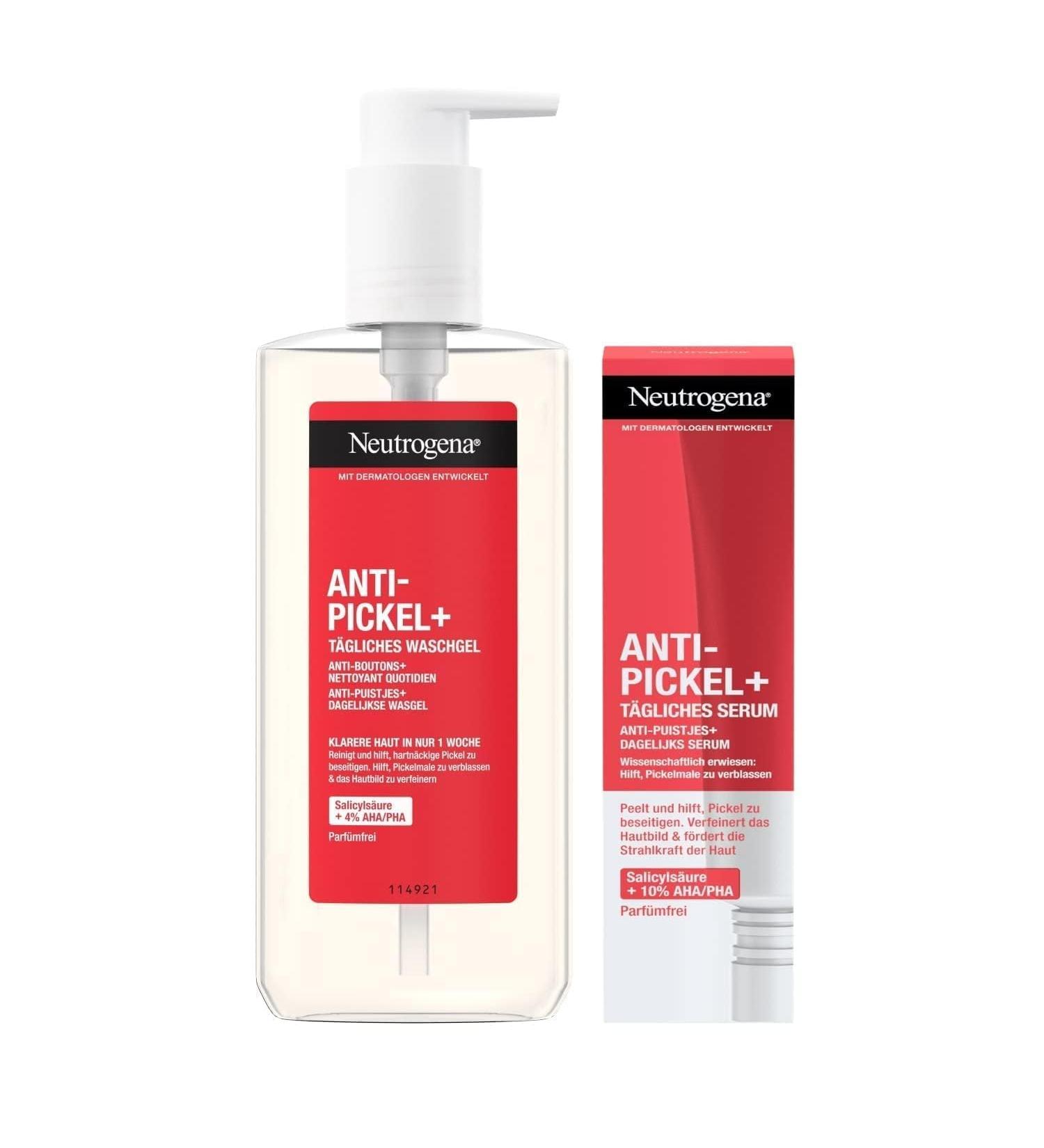 Neutrogena Anti-Pimple Facial Care Set - 200ml Washing Gel & 30ml Serum with Salicylic Acid & AHA/PHA for Clear Skin - International Shipping Available - Buy Online on GoSupps.com