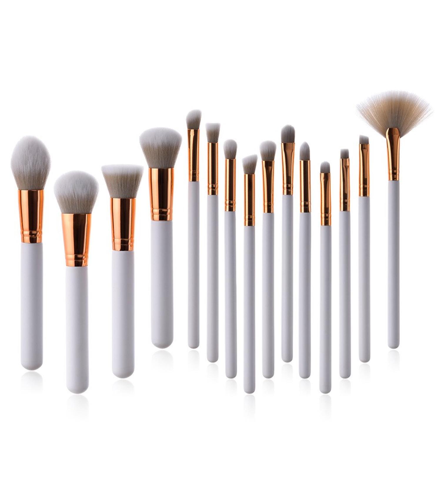 15-Piece Foundation Eyeliner Tool Brush Set | White Makeup Brushes for Eyeshadow Lip Powder & Glitter | International Shipping Available - Buy Online on GoSupps.com