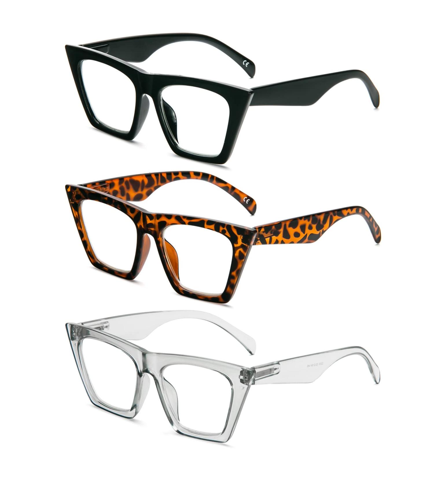 Kokobin 3-Pack Women's Cat Eye Reading Glasses | Anti-Blue Light Oversized Spring Hinge | 3.0 Diopters Fashion Eyewear - Buy Online on GoSupps.com