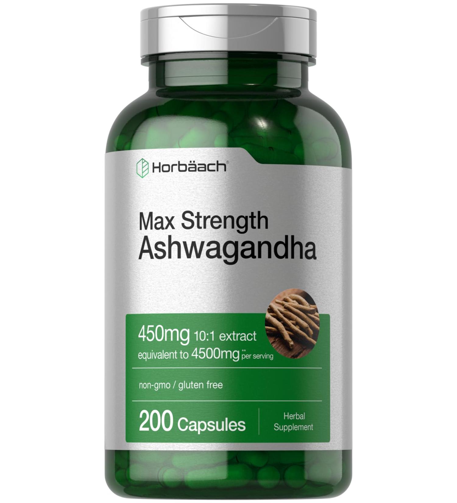 Horb ach Ashwagandha Supplement | Max Strength | 200 Capsules | for Women and Men | Non-GMO Gluten Free - Buy Online on GoSupps.com