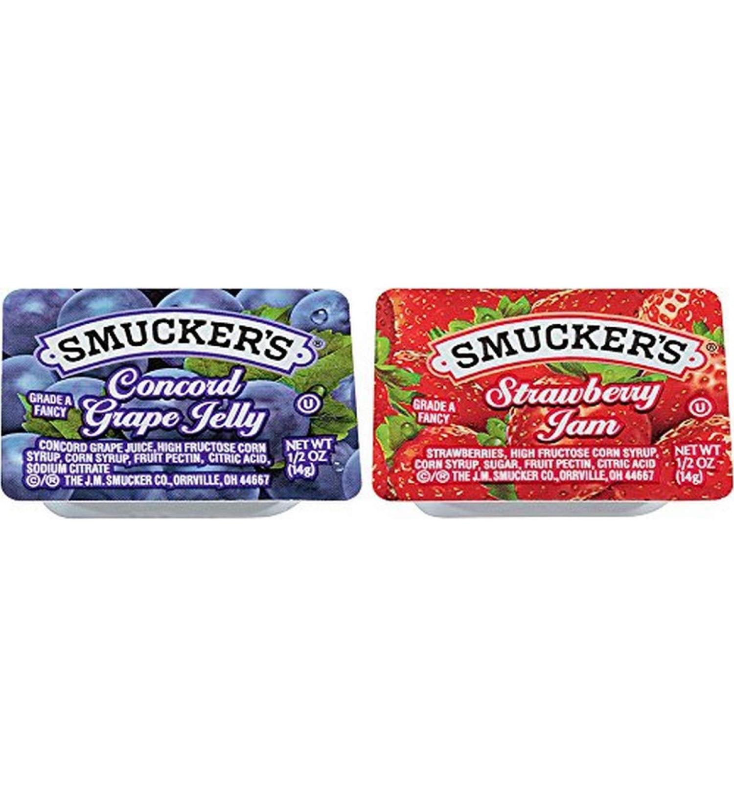Smucker's Grape & Strawberry Jelly 1/2 oz 200 Count - Delicious Fruit Jelly Packets - Buy Online on GoSupps.com