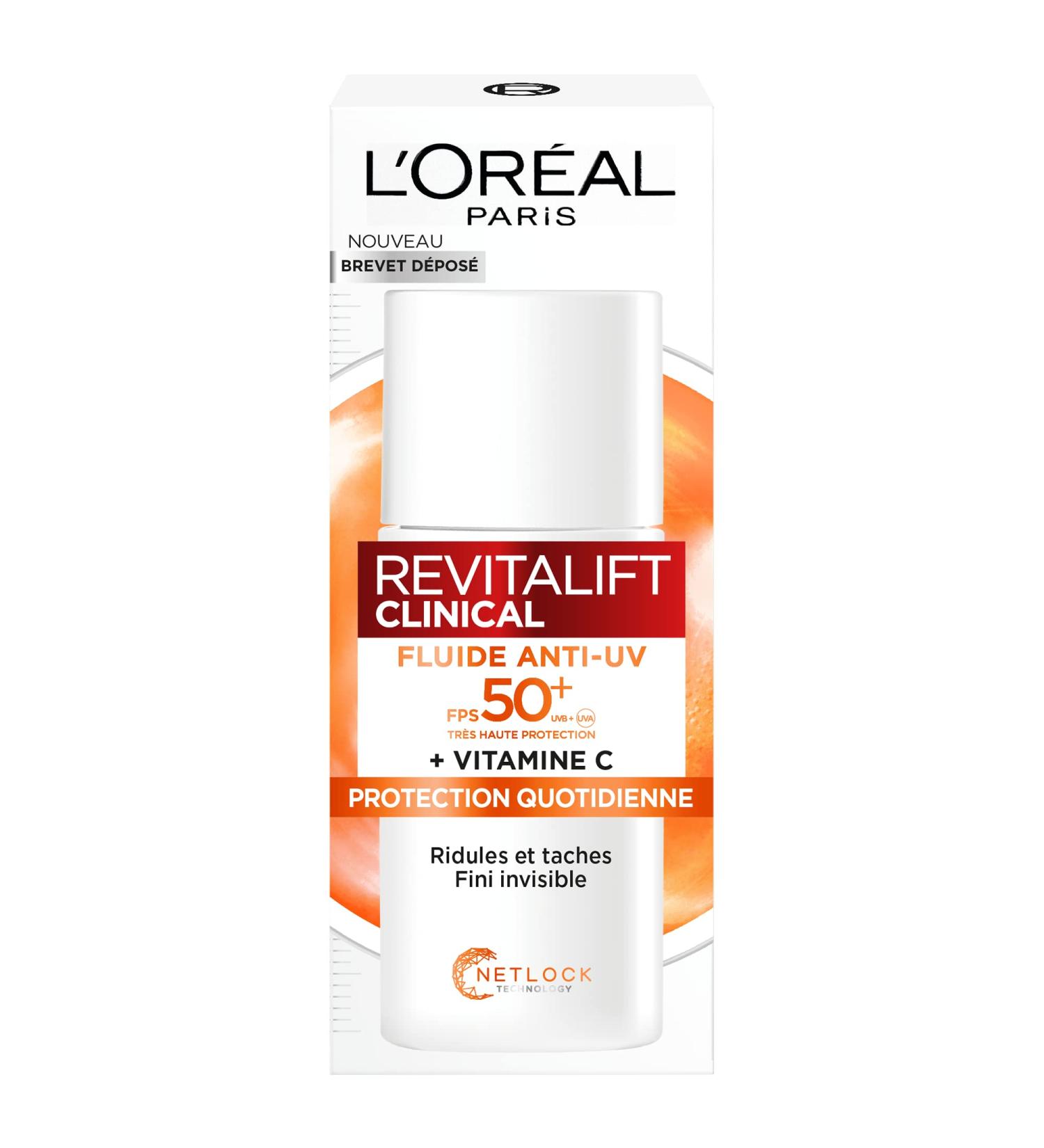 L Or al Paris L'Or al Paris - Anti-UV Fluid SPF 50+ Vitamin C + Vitamin E + Hyaluronic Acid - Spots Wrinkles & Uneven Complexion - Invisible Finish - Long UVB & UVA Protection - 50 ml - Buy Online on GoSupps.com