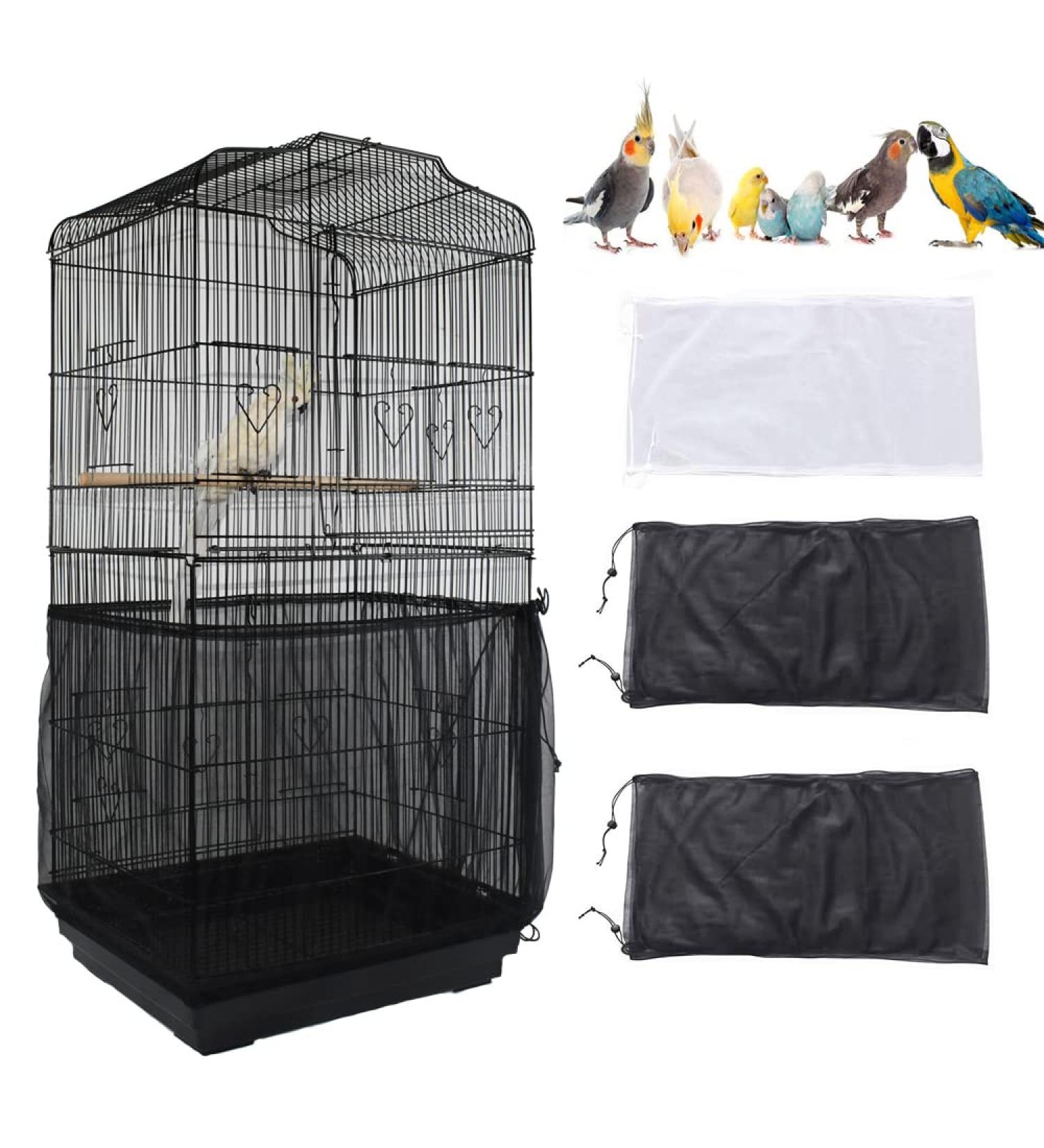 IAIGOGO 3 Piece Bird Cage Seed Catcher | Adjustable Nylon Mesh Parrot Skirt | Feather Guard for Square & Round Cages (2 Black + 1 White) - Buy Online on GoSupps.com