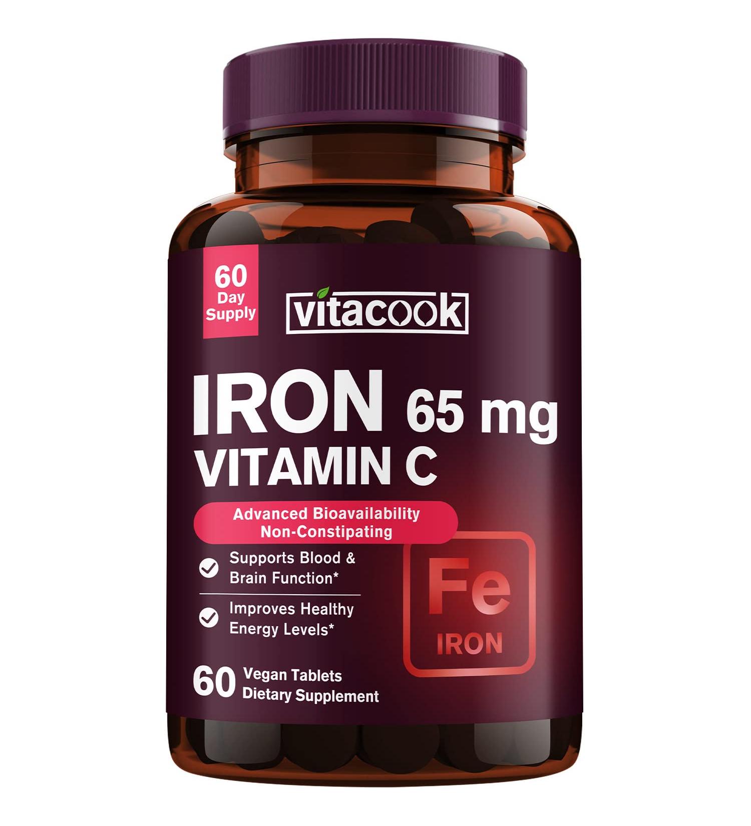 Vitacook High Potency Iron Supplement with Vitamin C - Vegan Iron for Energy, Muscle & Immune Support - 60 Count - Buy Online on GoSupps.com