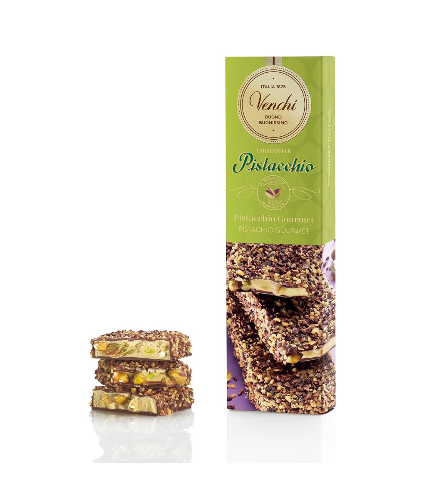 Venchi - Chocoviar Pistachio Chocolate Bar 200 g - With Crunchy Pistachios Caramel Bits and Cocoa Nibs - Gluten Free - Buy Online on GoSupps.com