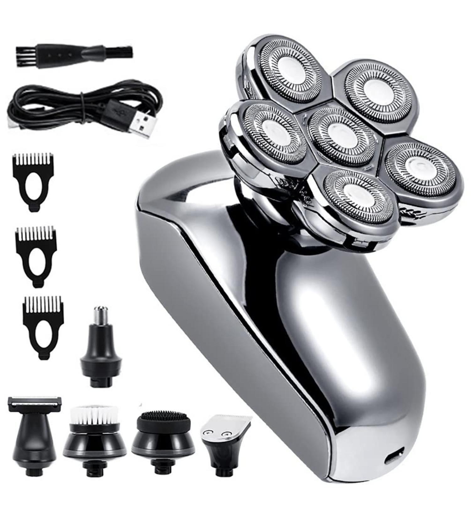6 in 1 Multifunction Rechargeable Electric Shaver for Men - Low Noise 6D Floating Heads Head Shaver - Premium Silver Edition with Box - Buy Online on GoSupps.com