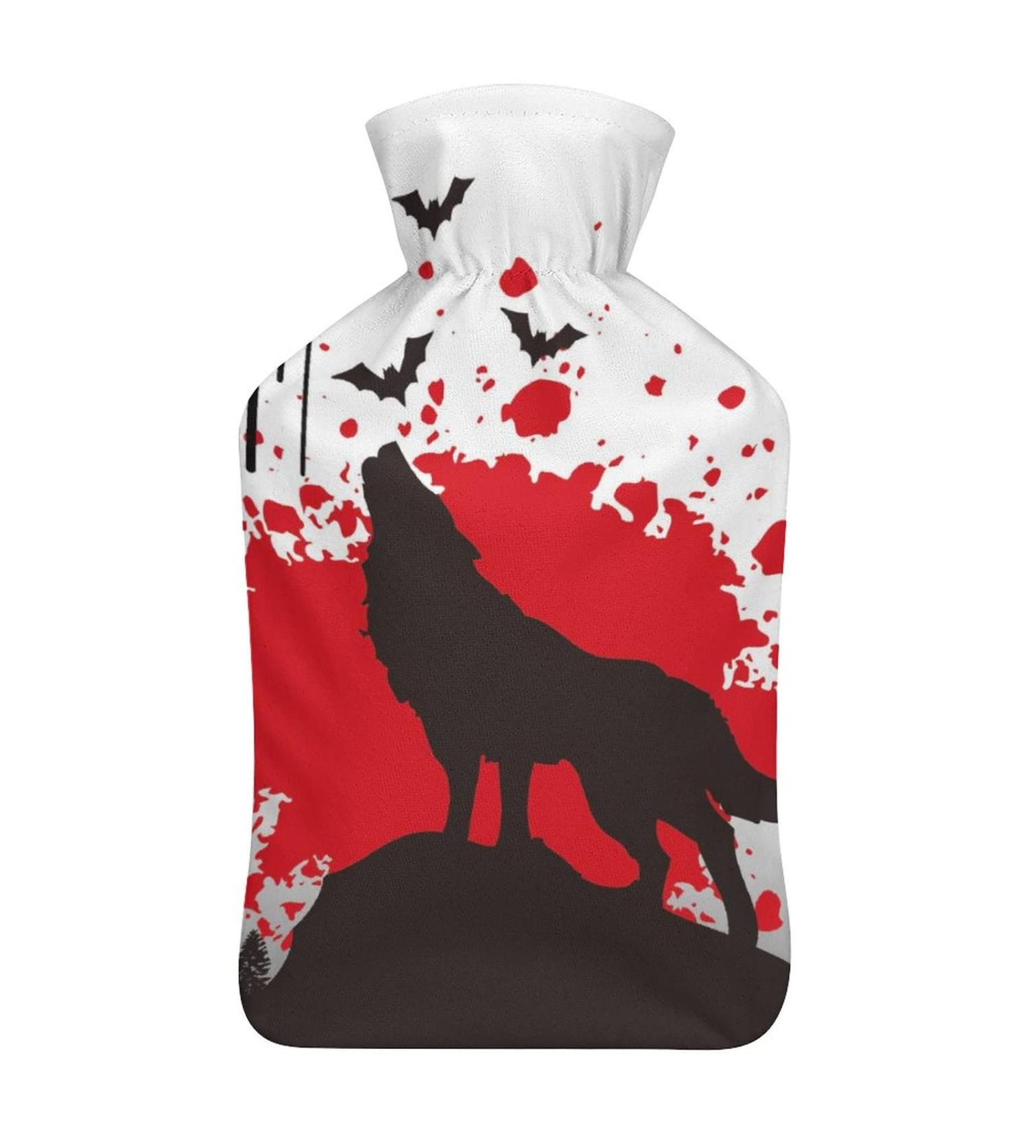 White Red Wolf Hot Water Bottle with Plush Cover | Hand Warmer for Adults & Children | 26.5x15.3cm - Buy Online on GoSupps.com