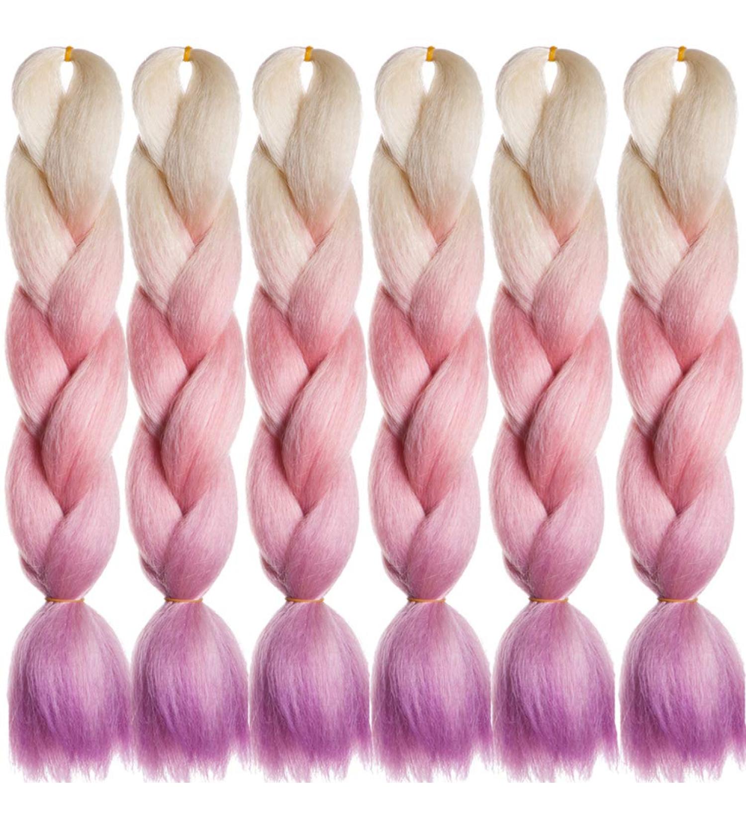 Buy Ombre Braids Extensions - Colorful Jumbo Kanekalon Hair 6PCs Pack | Synthetic Pink Purple Blonde Hair for Braiding - Buy Online on GoSupps.com