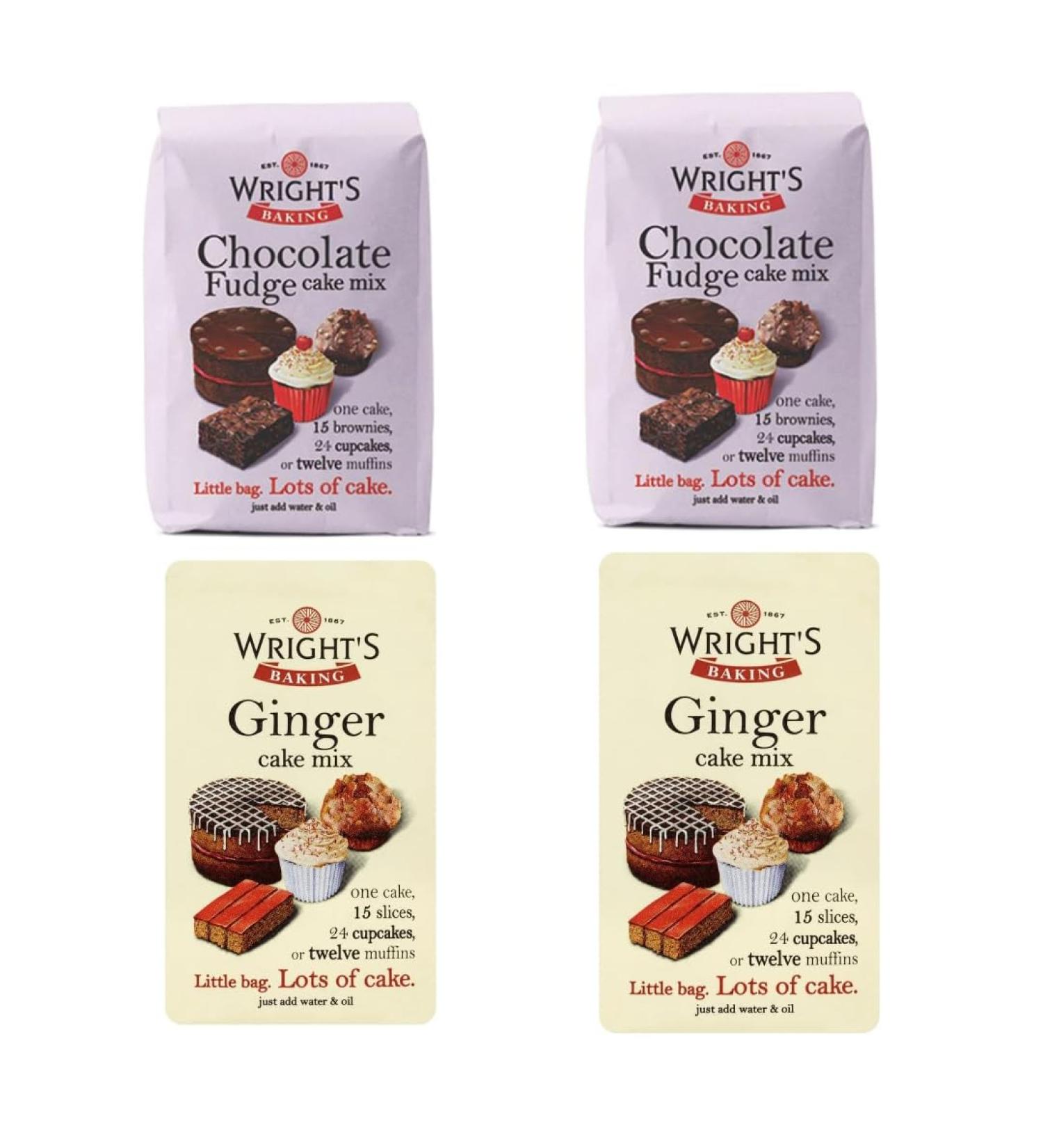 Wright's Baking Cake Mix Selection Pack Chocolate Fudge & Ginger Cake Mix X 2 | can be used to bake light & moist cakes slices muffins or cupcakes - Buy Online on GoSupps.com
