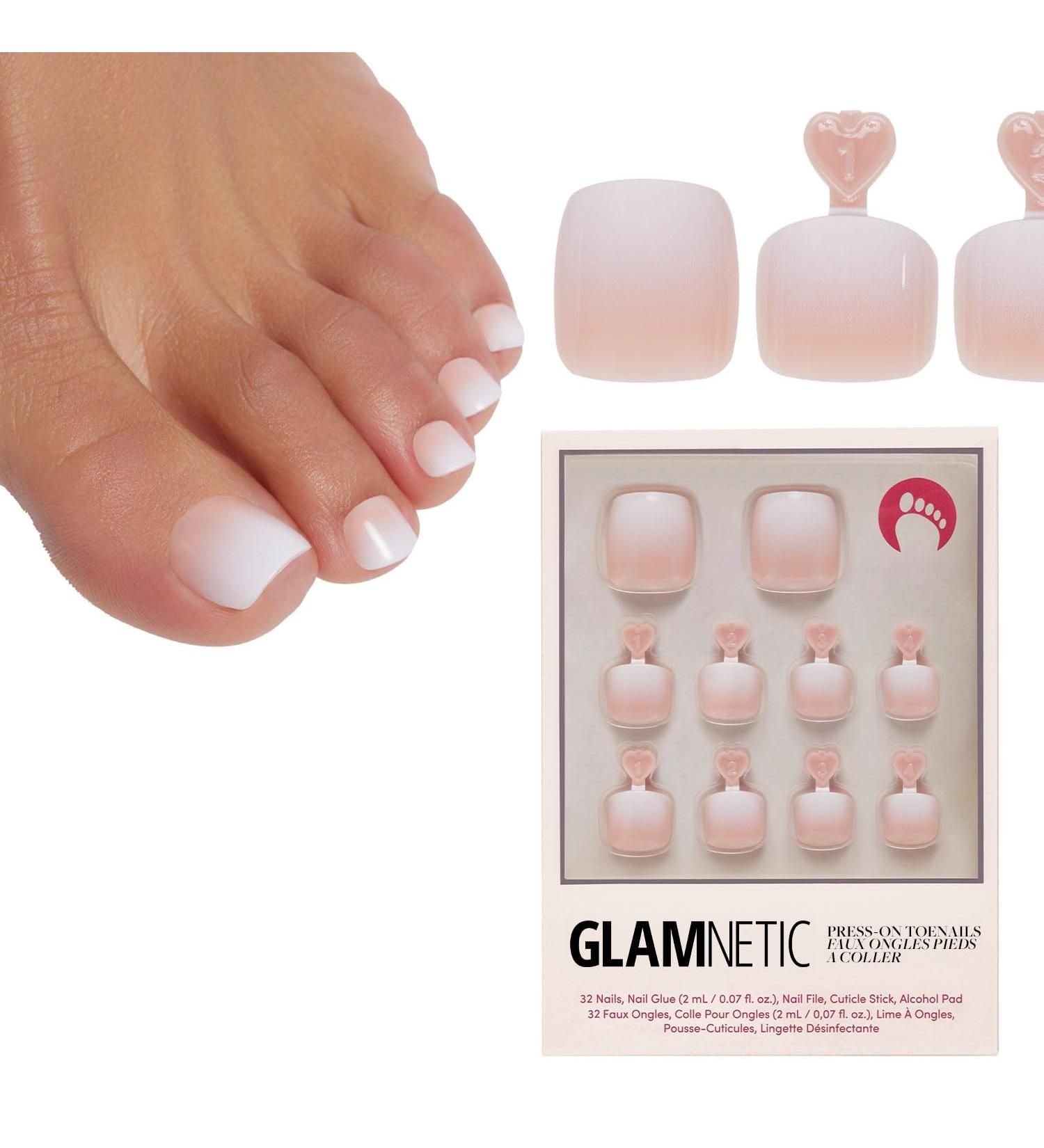 Glamnetic Press On Toenails - Creamer | Neutral Nude & White Ombre Fake Toe Nails | 32-Piece Kit with Glue - Perfect Fit in 16 Sizes - Buy Online on GoSupps.com