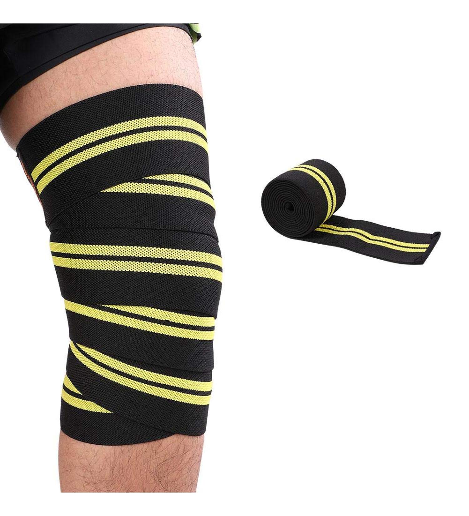 Zerone Sports Knee Bandage Wrap - Elastic Kneepad Straps for Gym Weightlifting & Cross Training - Compression & Support in Black & Yellow - Buy Online on GoSupps.com