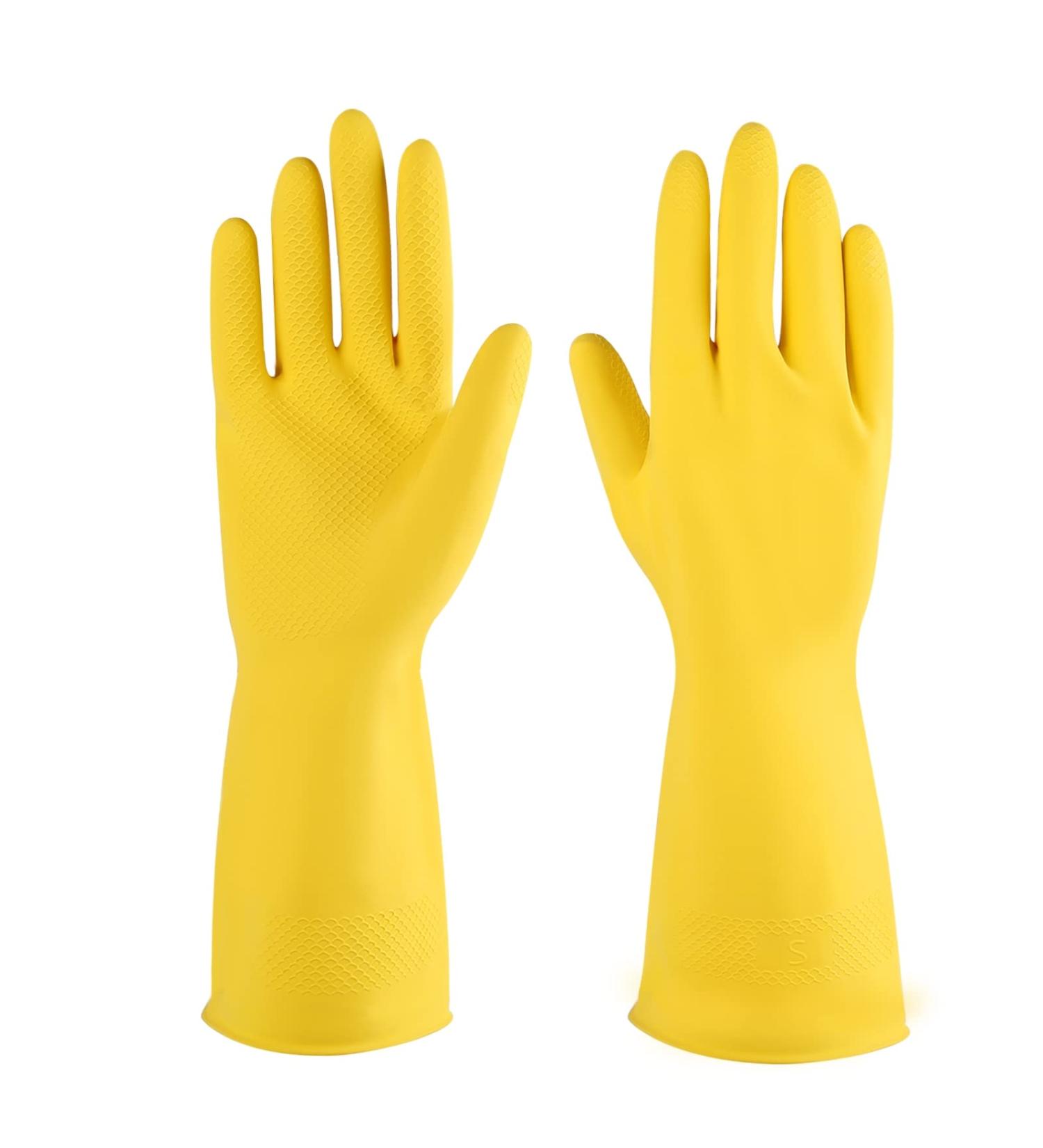 IUCGE Rubber Cleaning Gloves - Yellow, Medium Size, Pack of 3 Pairs - Reusable Dishwashing Gloves for Household Kitchen - Buy Online on GoSupps.com