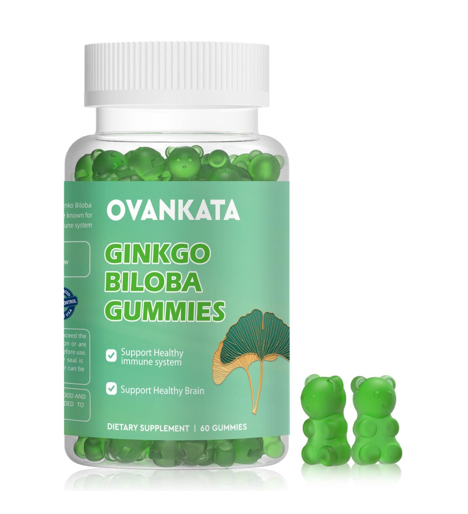 Ovankata Ginkgo Biloba Gummies - Organic Brain Boost Supplement for Blood Circulation, Mood & Focus - Vegan Non-GMO - 60 Count - Buy Online on GoSupps.com