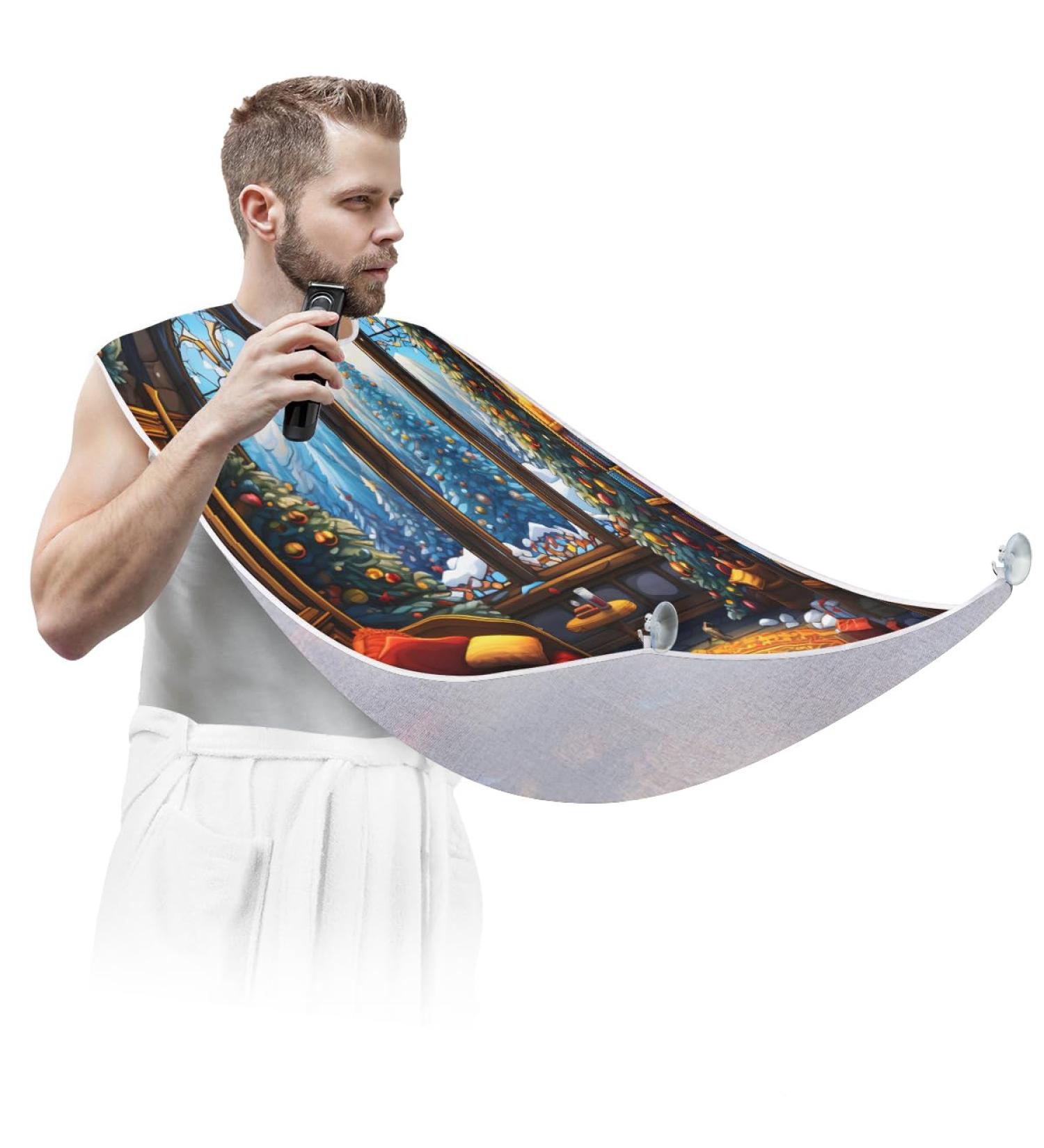 Landscape Beard Bib Apron - Best Beard Hair Catcher for Men | Perfect Father's Day & Christmas Gift with 2 Suction Cups - Buy Online on GoSupps.com